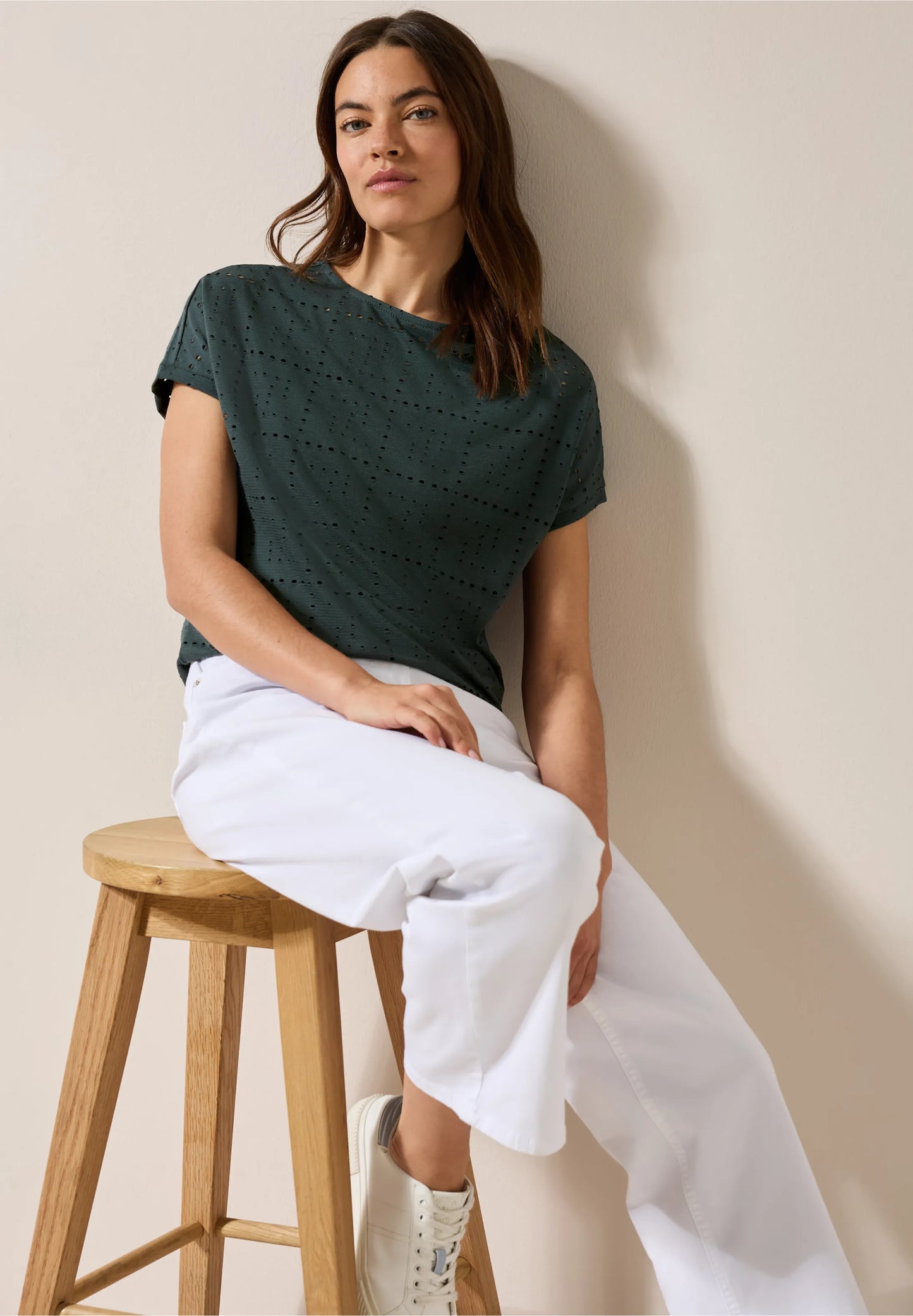 Casual T-Shirt with A Perforated Design, Charcoal