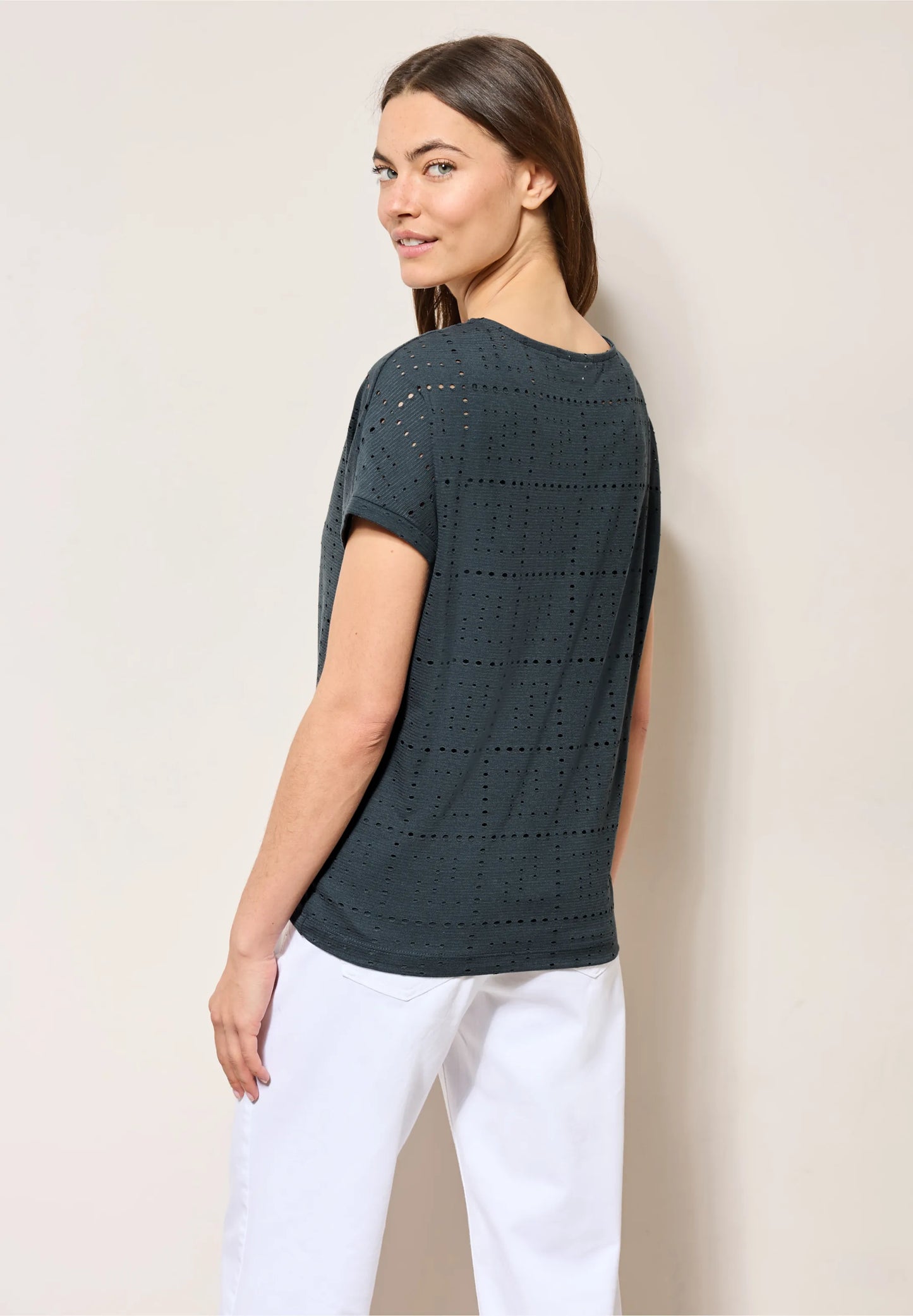 Casual T-Shirt with A Perforated Design, Charcoal
