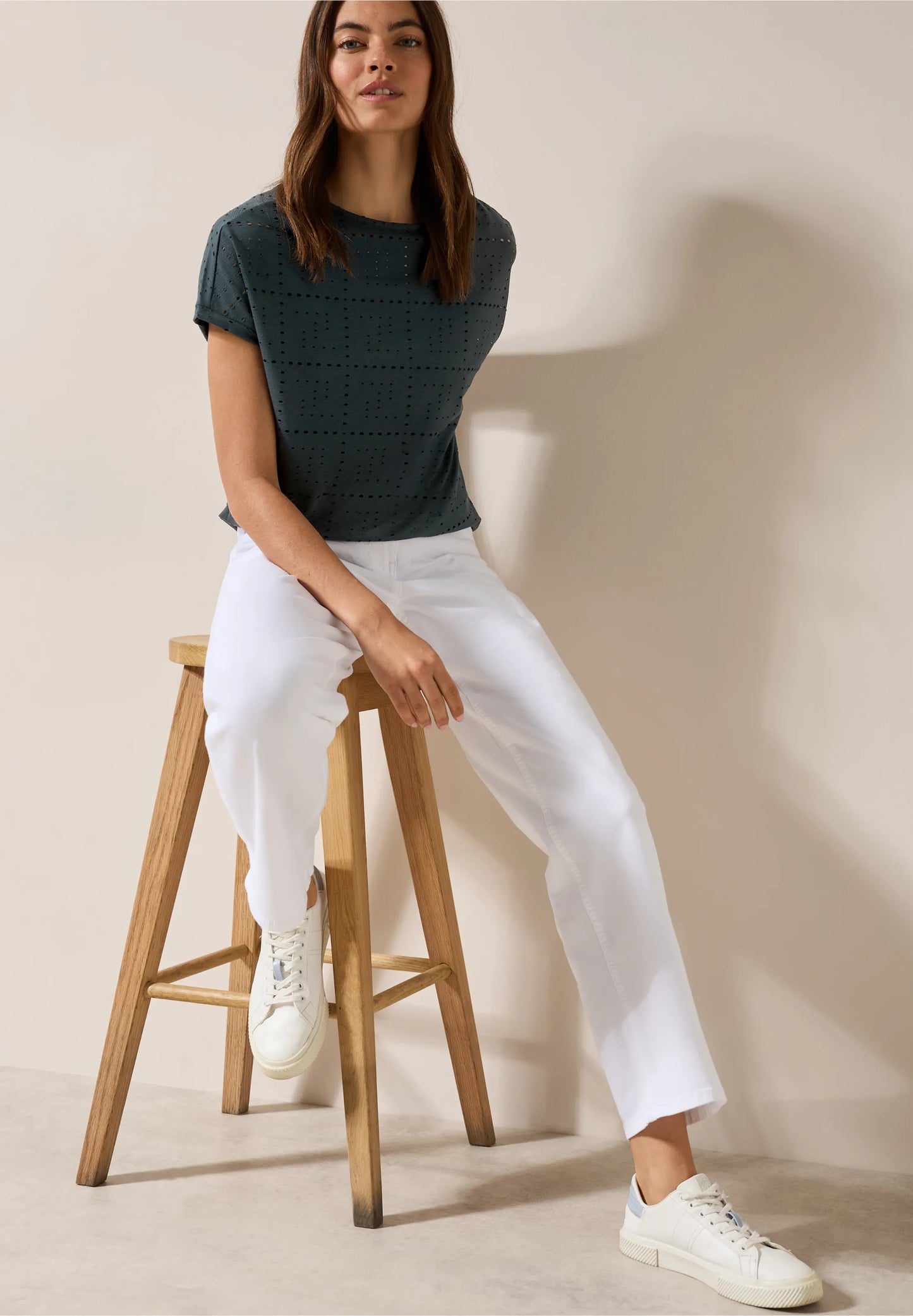 Casual T-Shirt with A Perforated Design, Charcoal