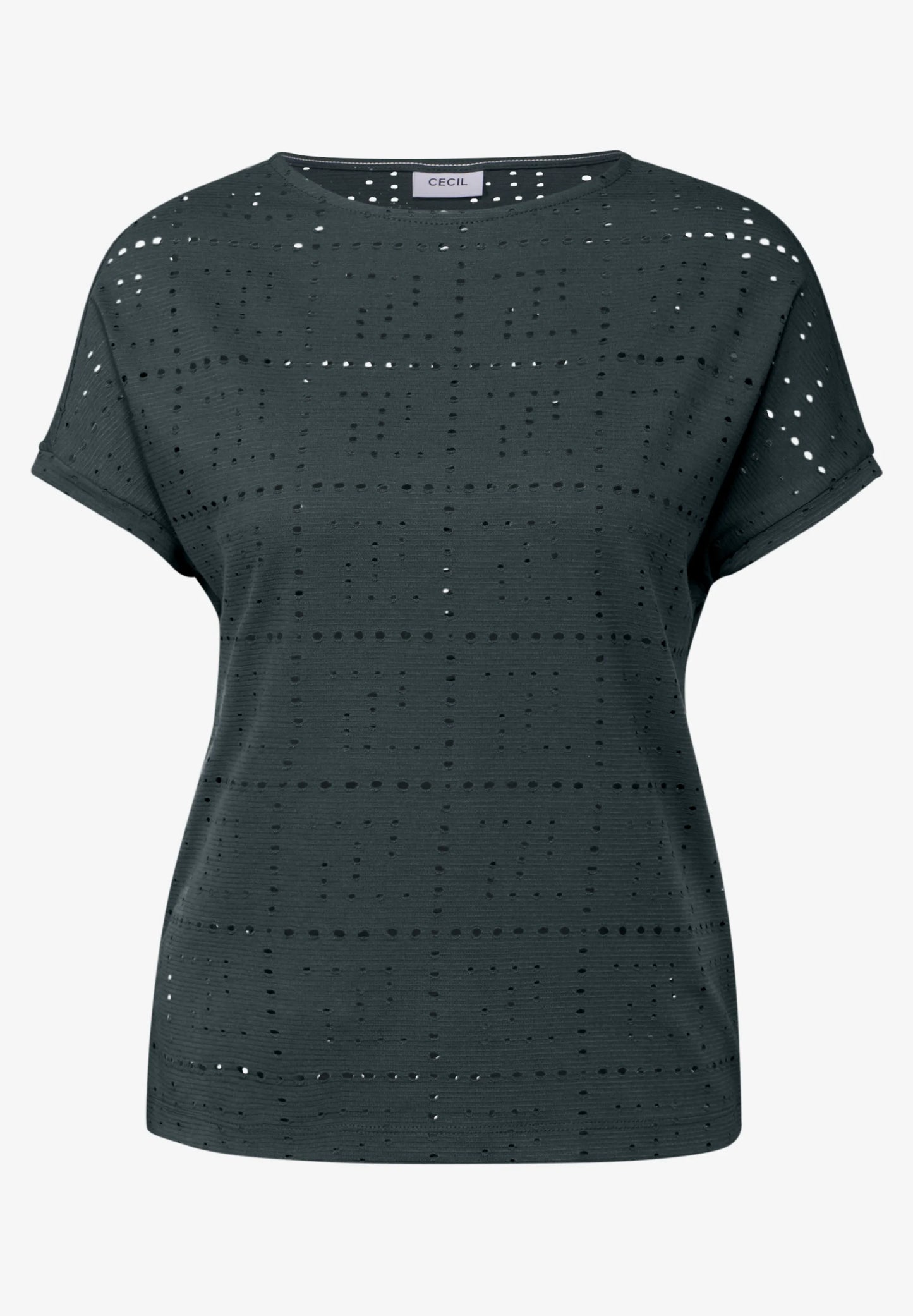 Casual T-Shirt with A Perforated Design, Charcoal