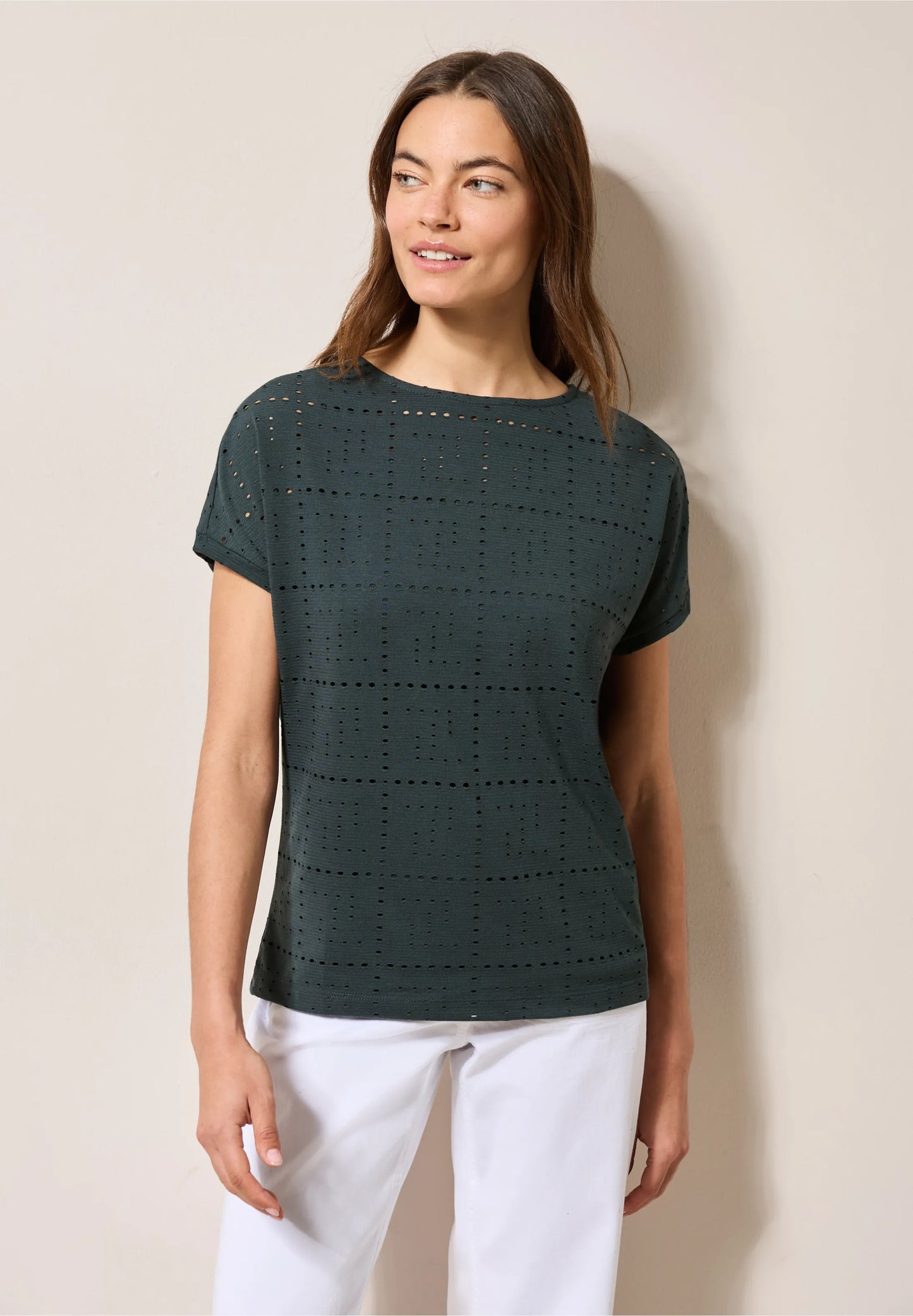 Casual T-Shirt with A Perforated Design, Charcoal