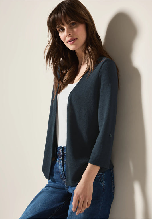 Open-Front Textured Jacket, Navy