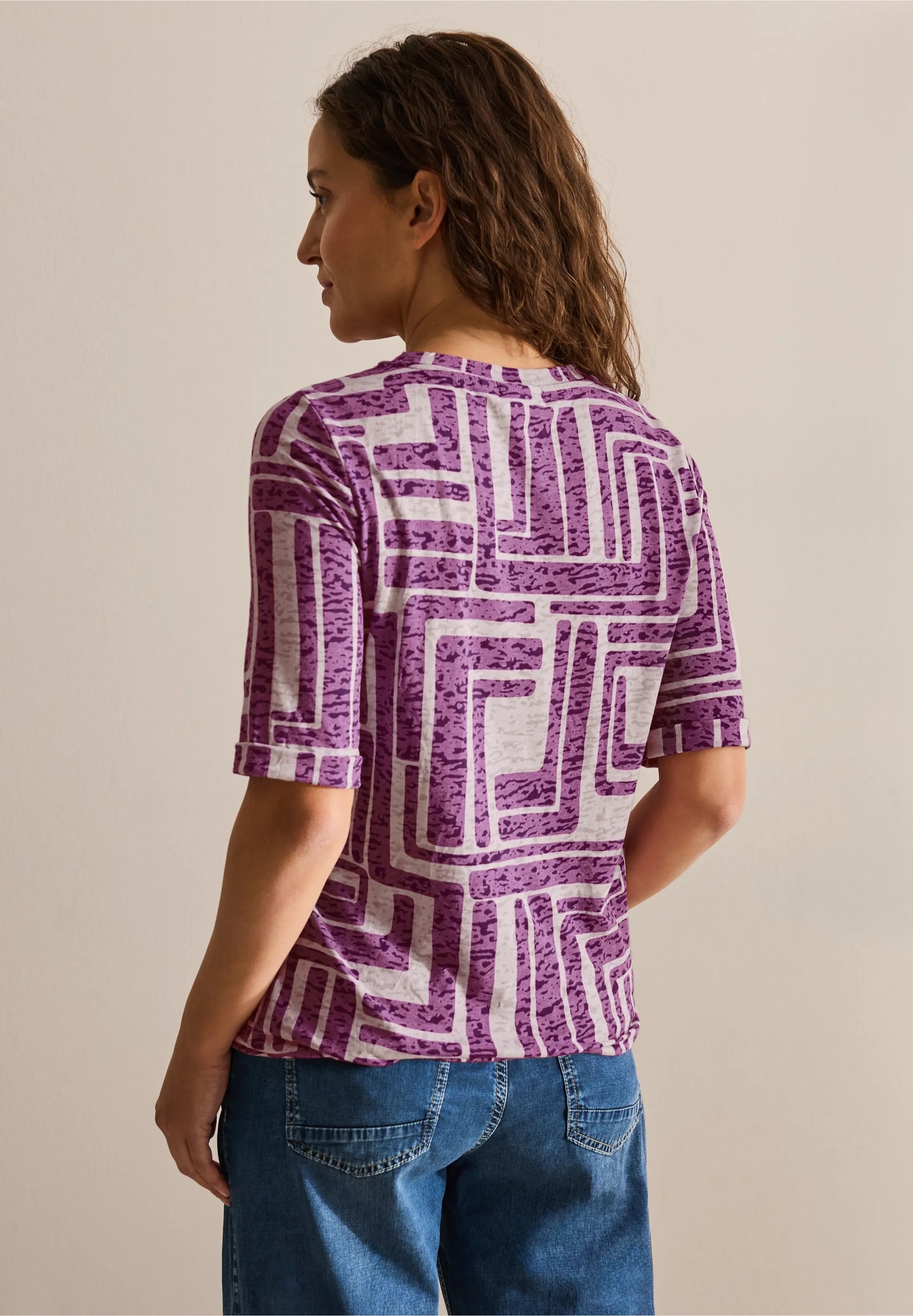 T-shirt with Burnout Effect, Fuchsia