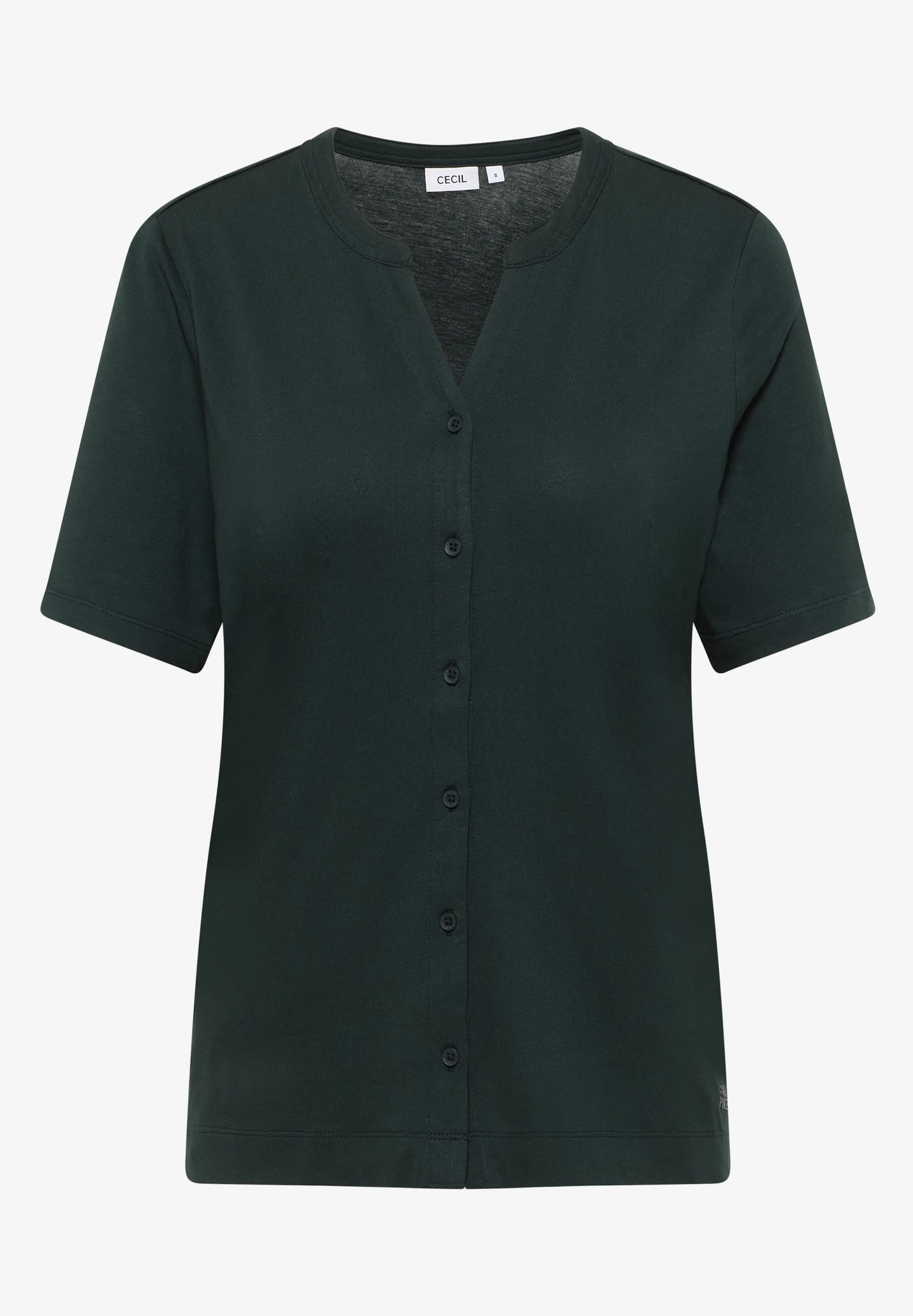 Button Front Jersey Top with Short Sleeves, Ink Green
