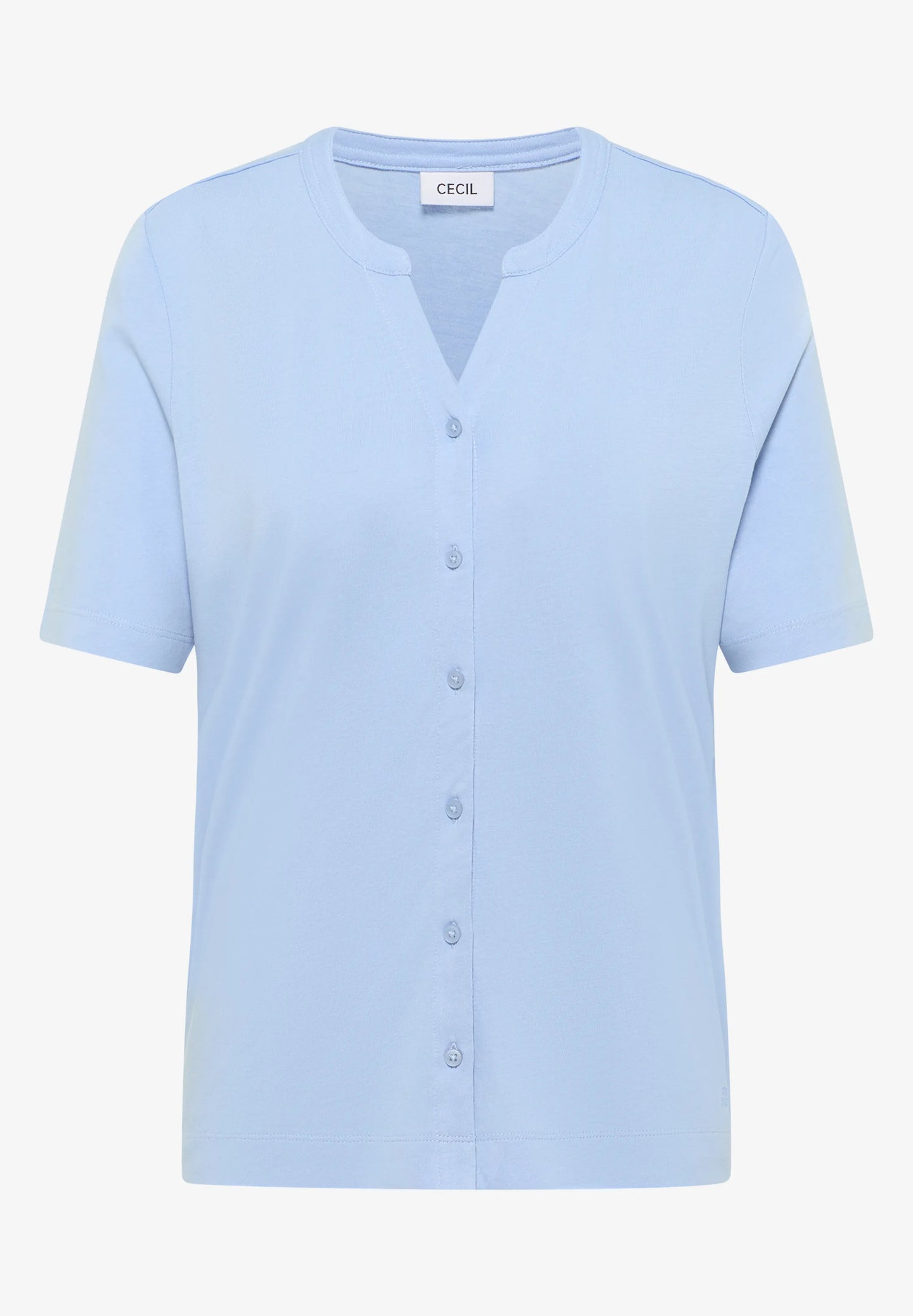 Button Front Jersey Top with Short Sleeves, Light Sky Blue