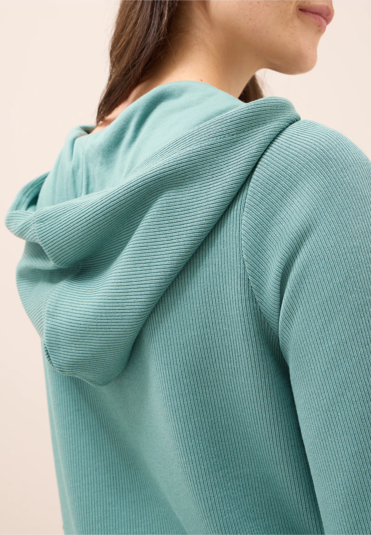 Ribbed Hoodie Top with 3/4 Sleeves, Jewel Green