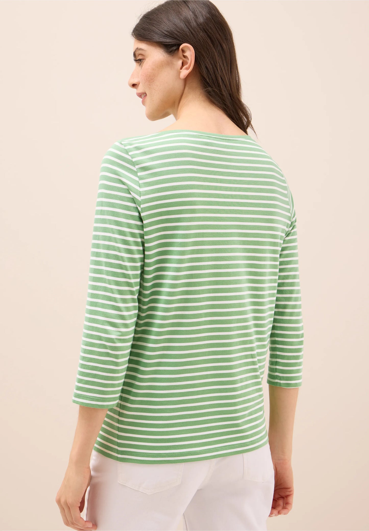 Striped Top with Boat Neck, Fennel Green