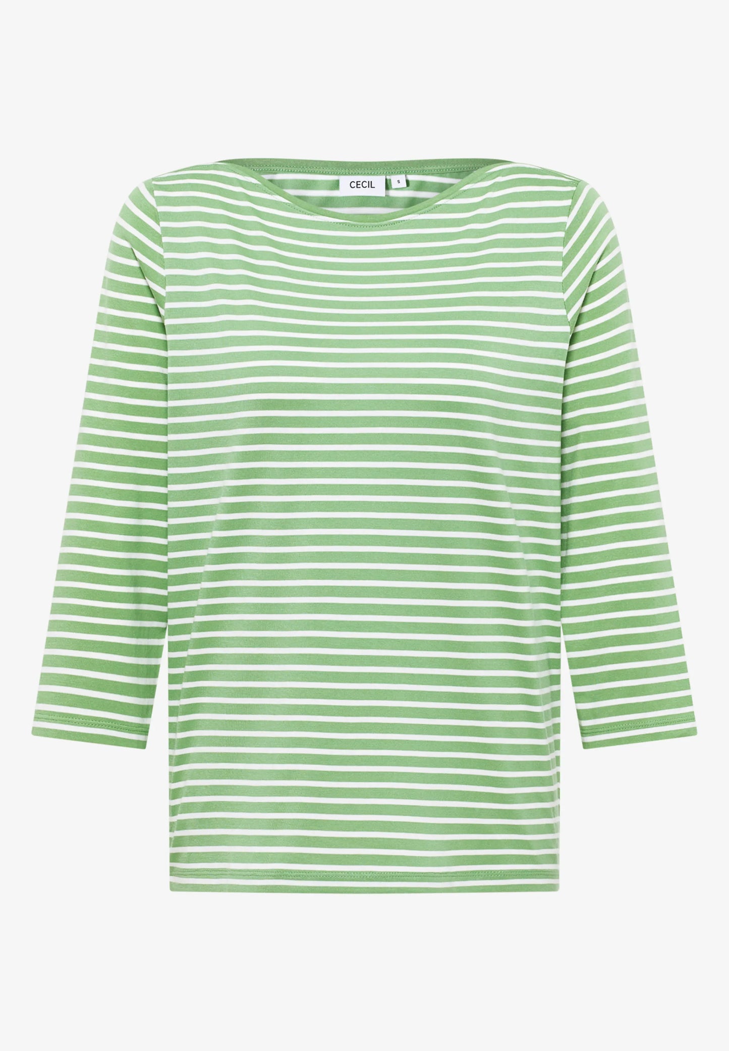 Striped Top with Boat Neck, Fennel Green