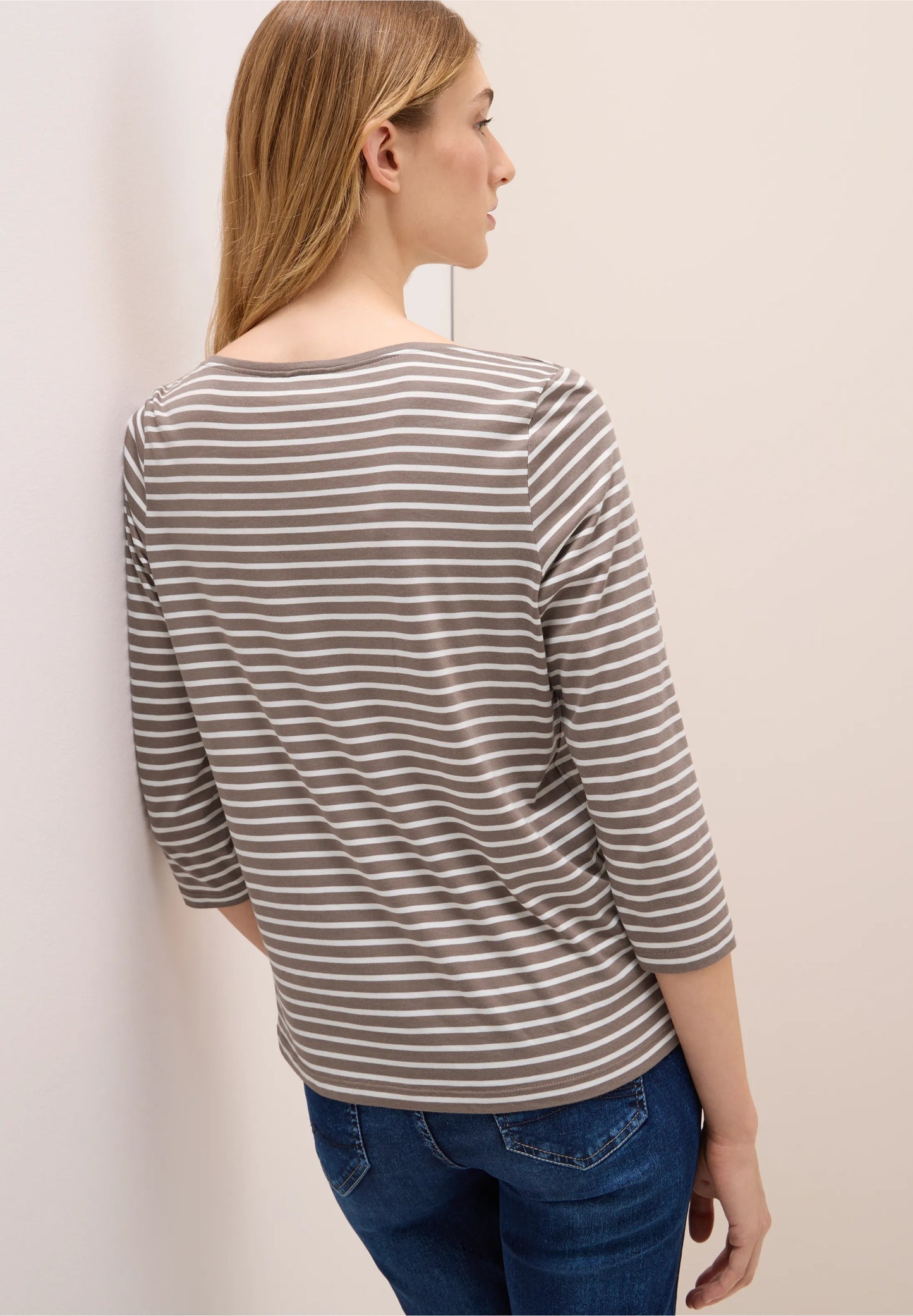 Striped Top with Boat Neck, Cocoa Taupe