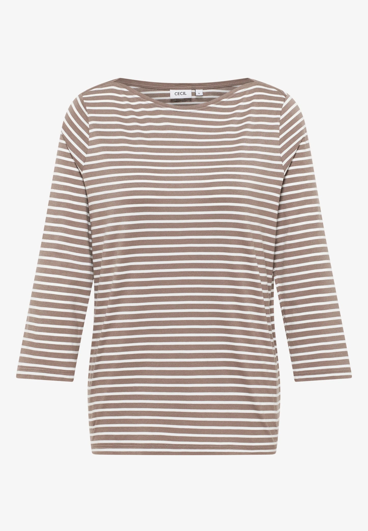 Striped Top with Boat Neck, Cocoa Taupe