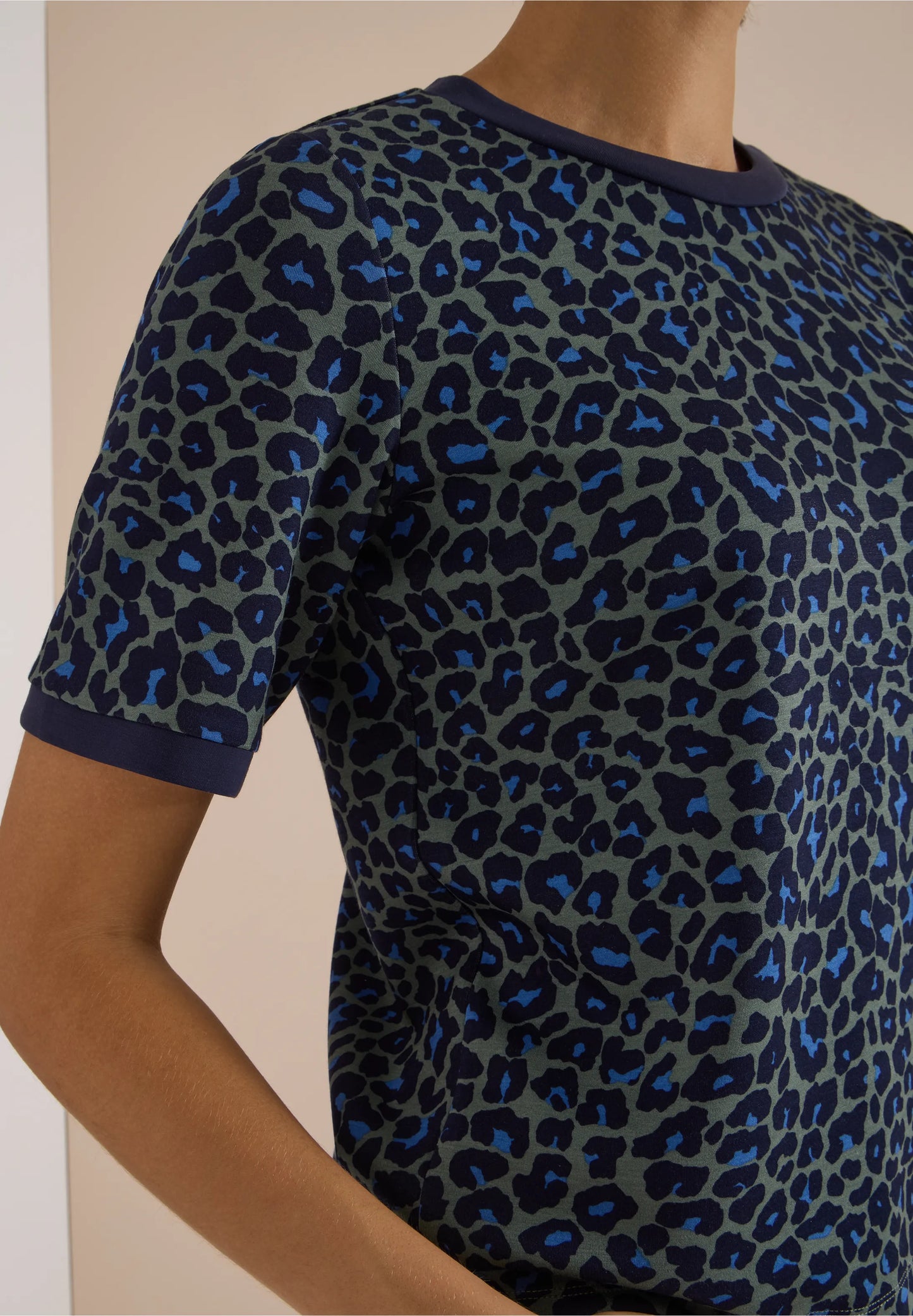 Leopard Print Jersey T-Shirt, Khaki/Navy