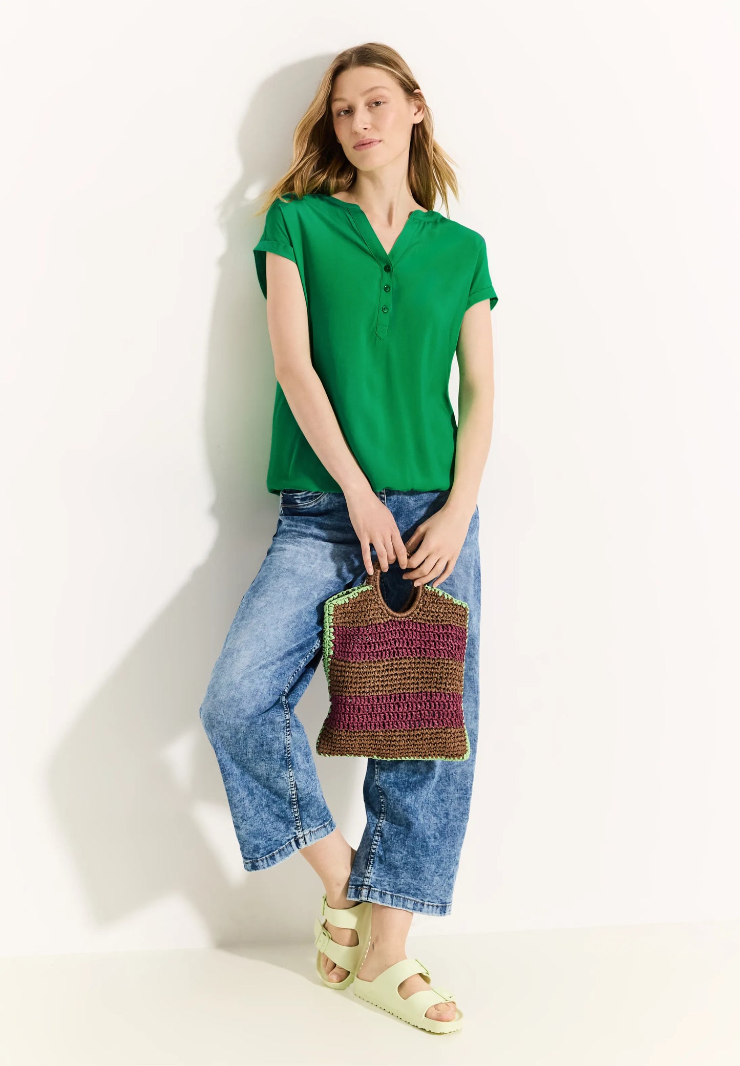 Short-Sleeve Blouse with Button Detail