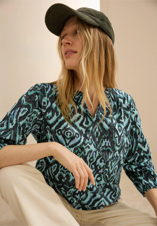 Printed Cotton Blouse, Green