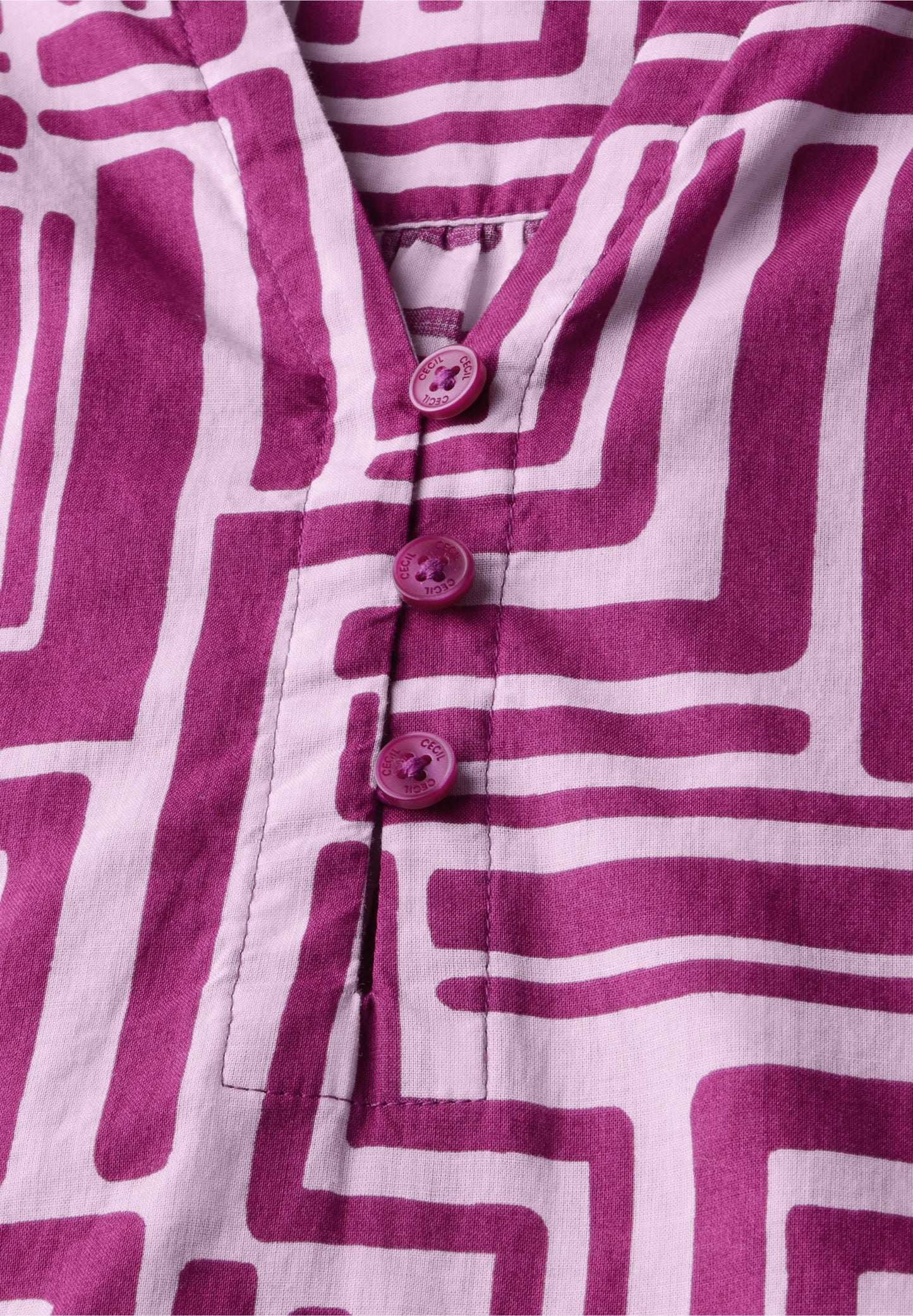Printed V-Neck Blouse with 3/4 Sleeves, Fuchsia