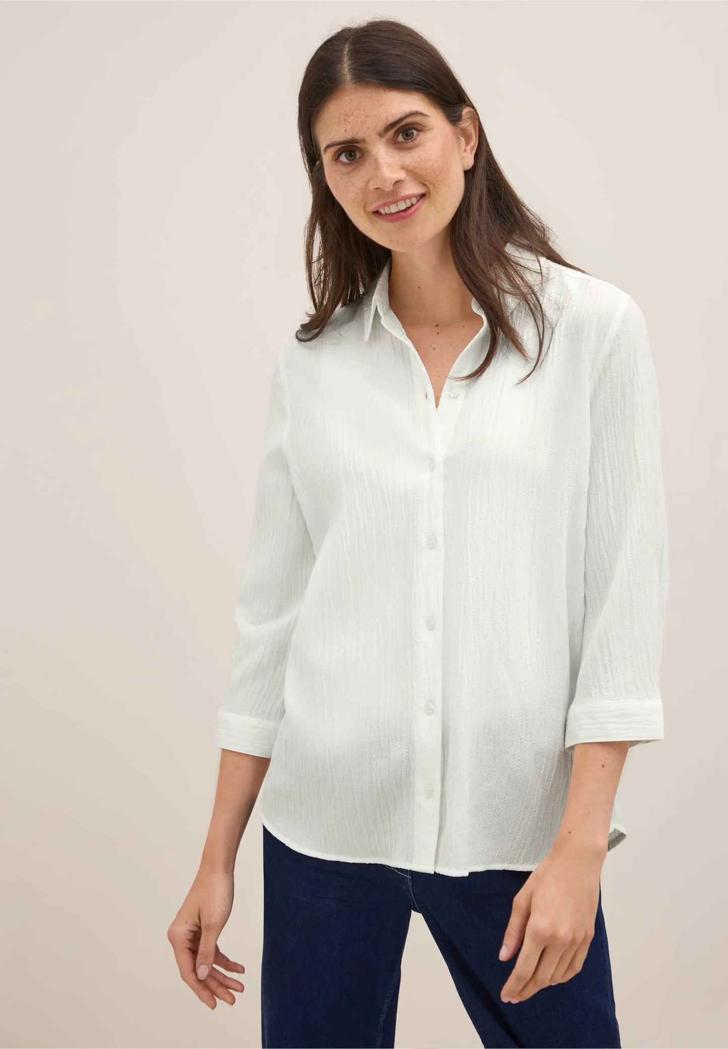 Shirt Blouse in Structured Seersucker, Vanilla White