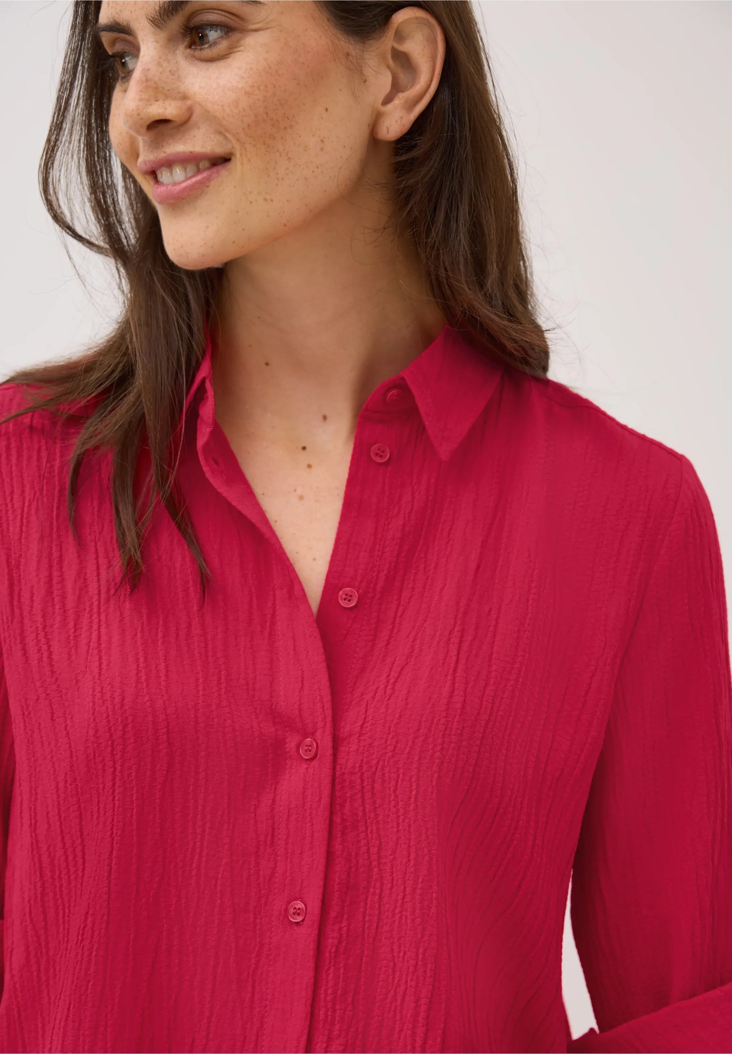 Shirt Blouse in Structured Seersucker, Glazed Apple Red