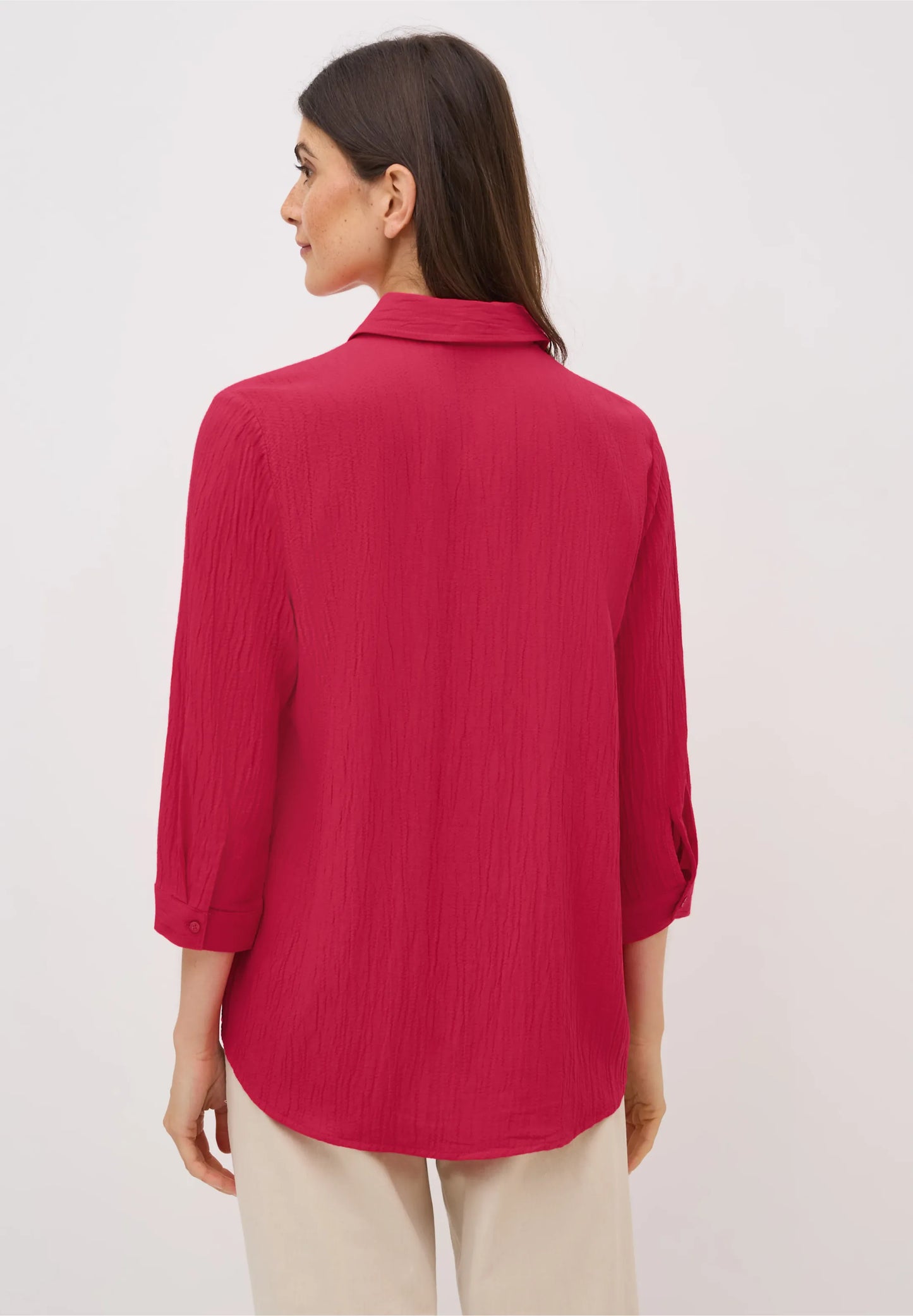 Shirt Blouse in Structured Seersucker, Glazed Apple Red