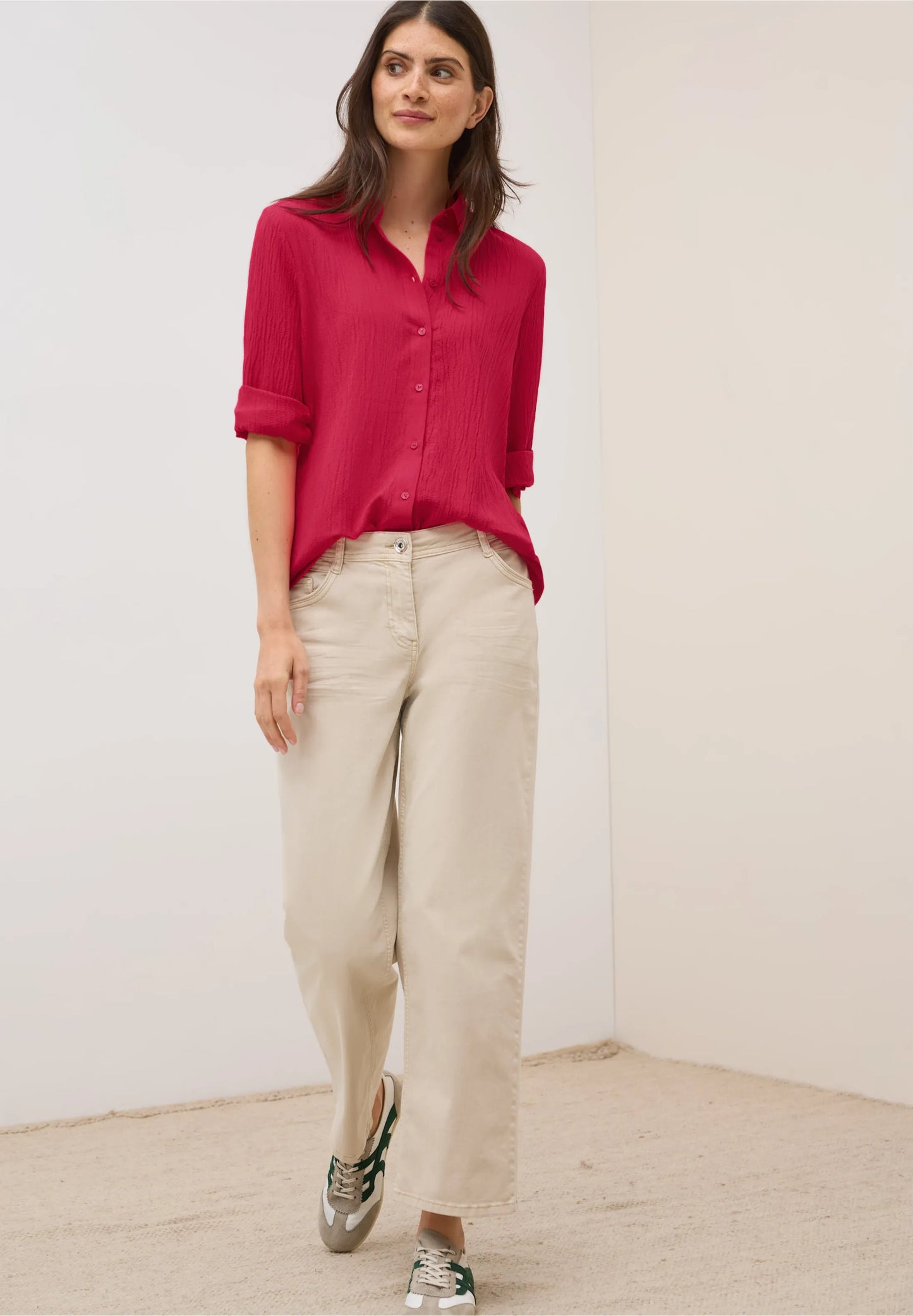 Shirt Blouse in Structured Seersucker, Glazed Apple Red