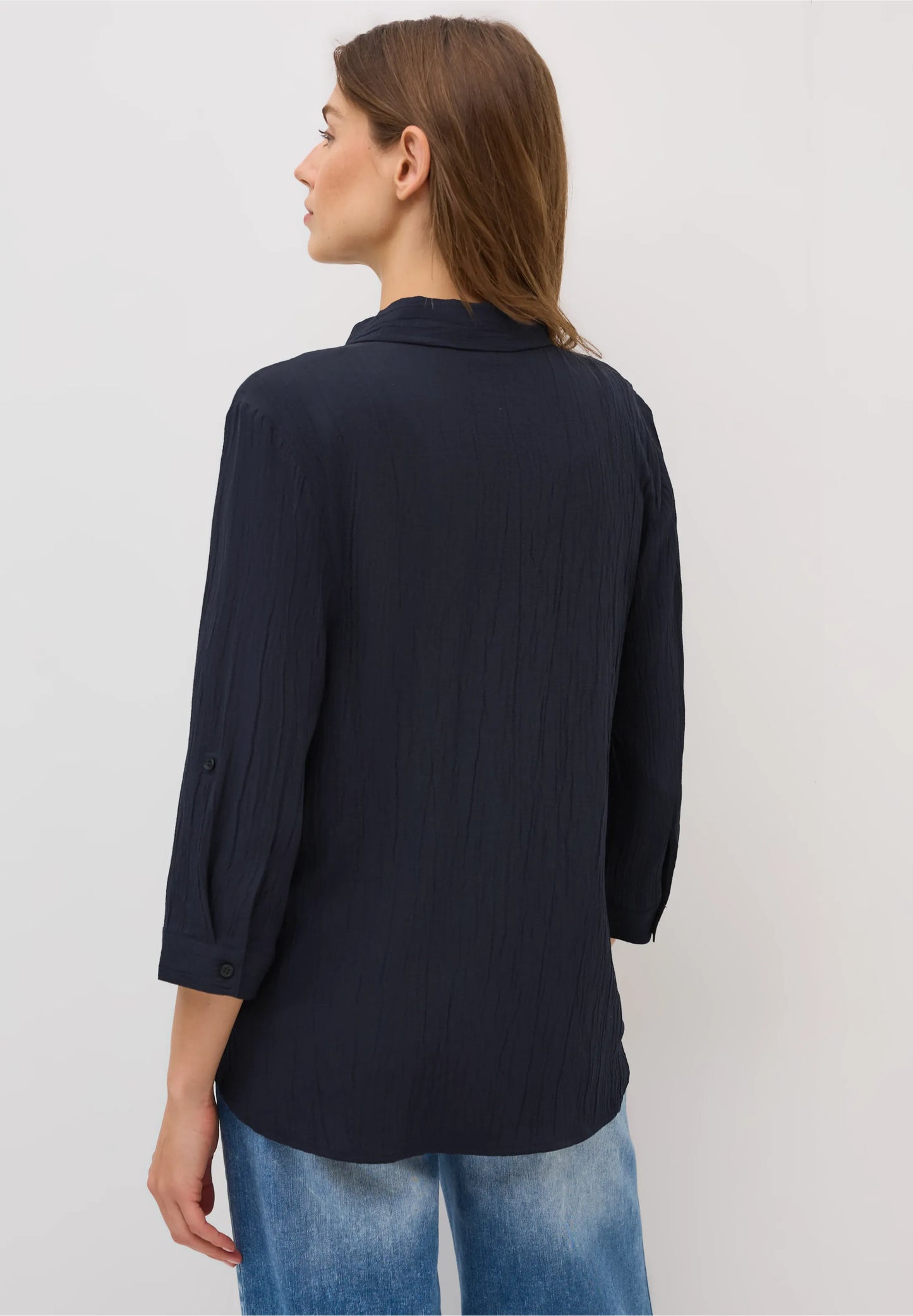 Shirt Blouse in Structured Seersucker, Dark Blue
