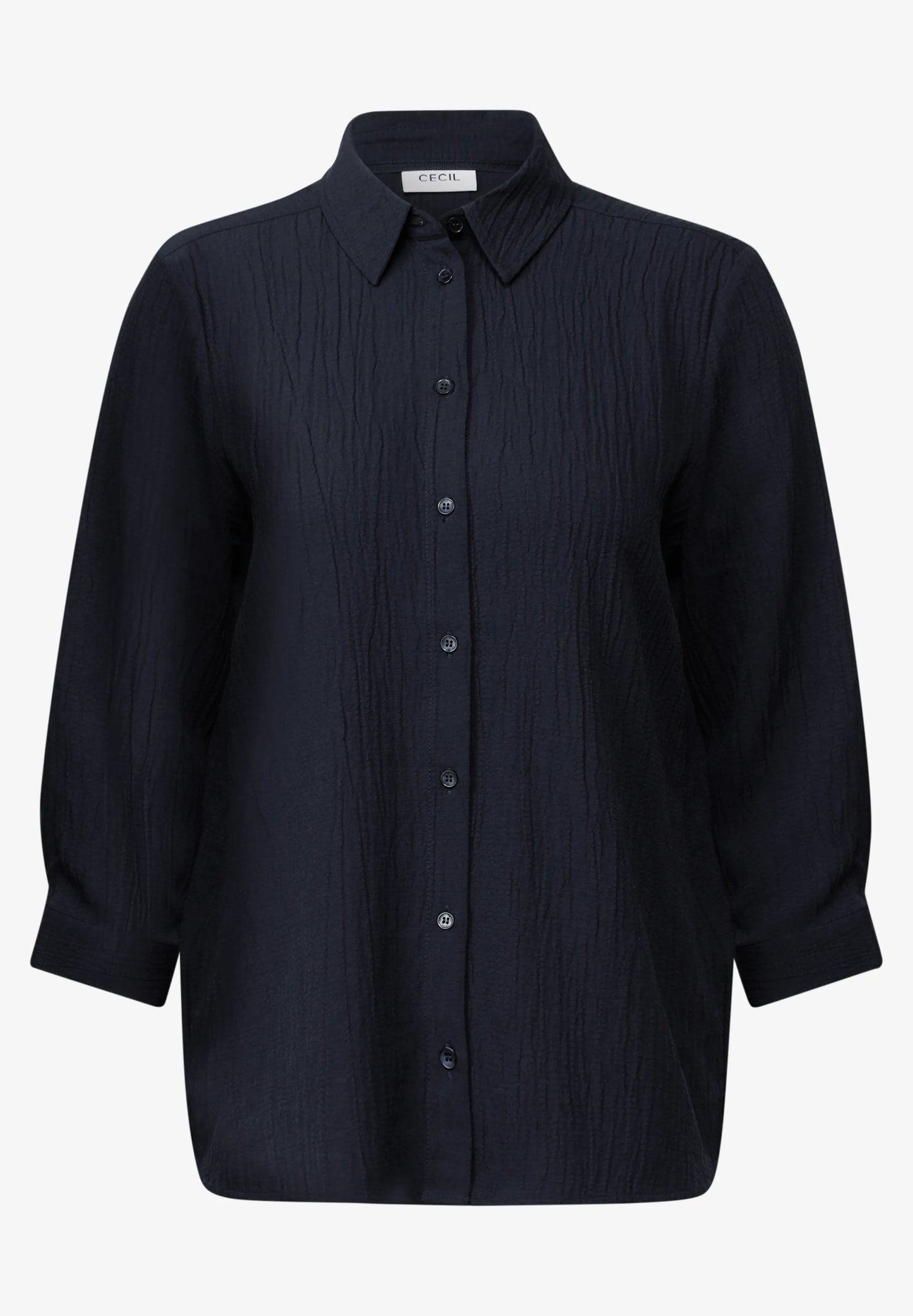 Shirt Blouse in Structured Seersucker, Dark Blue
