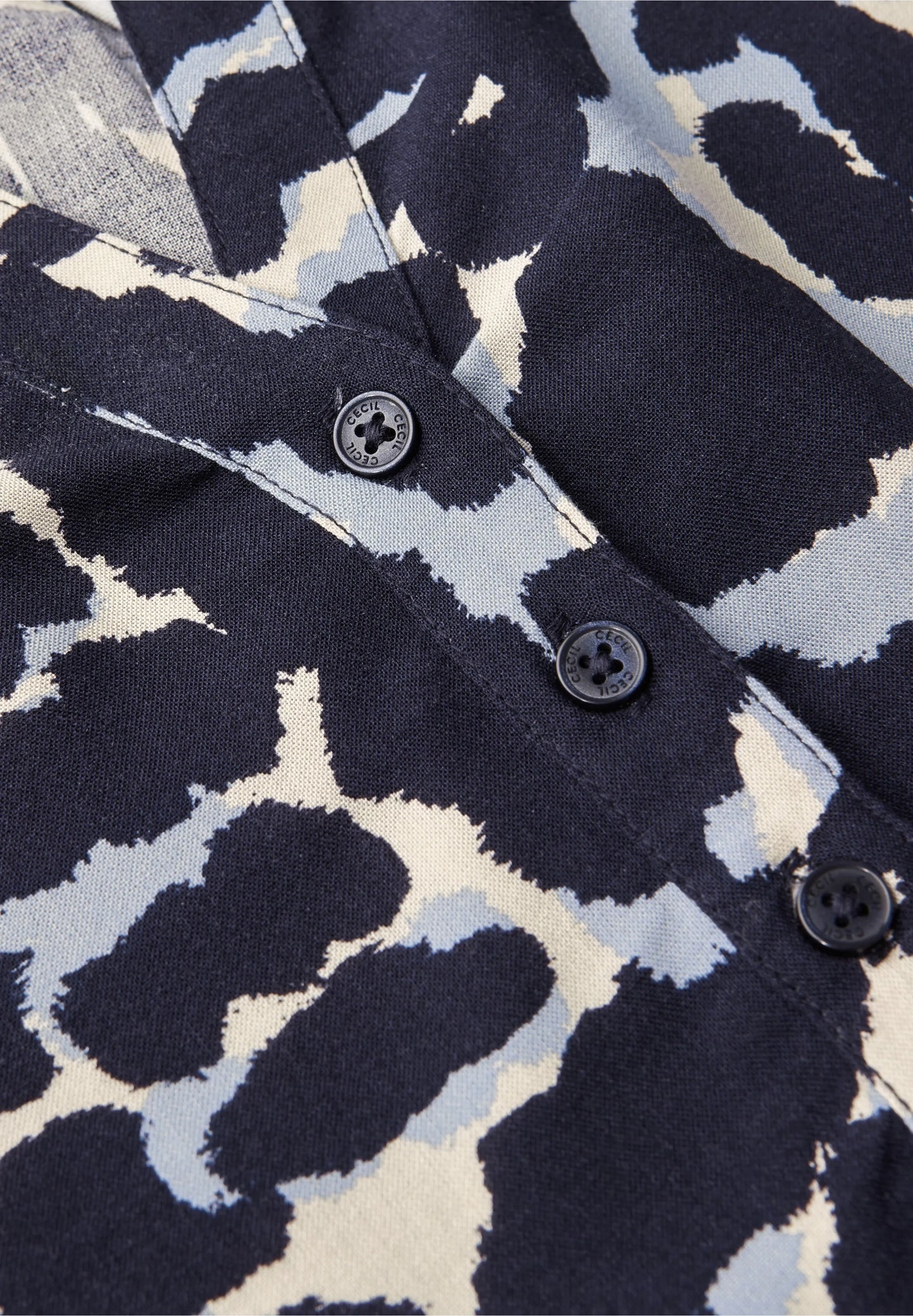 Graphic Print Shirt with Split Neck, Urban Dark Blue