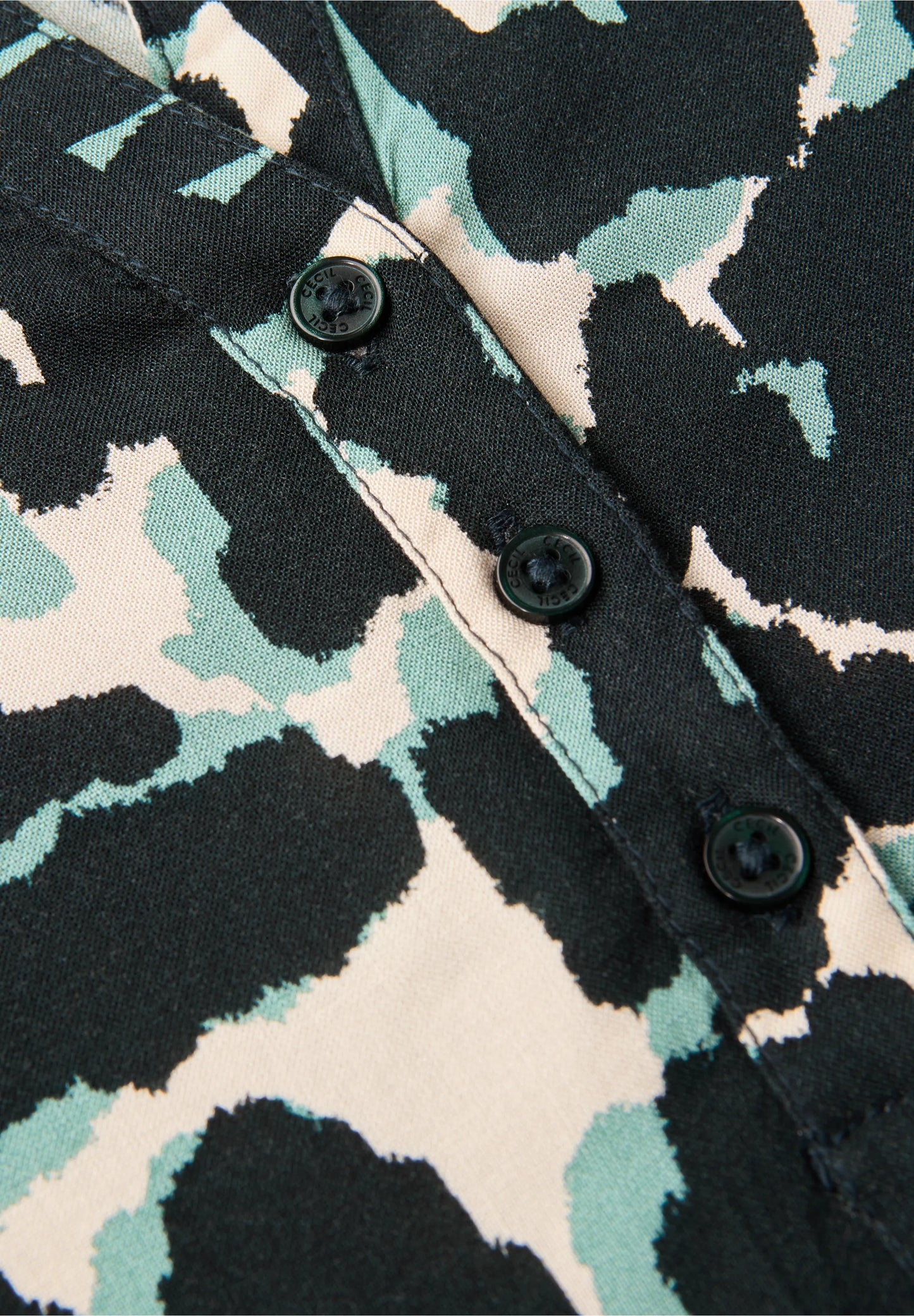 Graphic Print Shirt with Split Neck, Ink Green