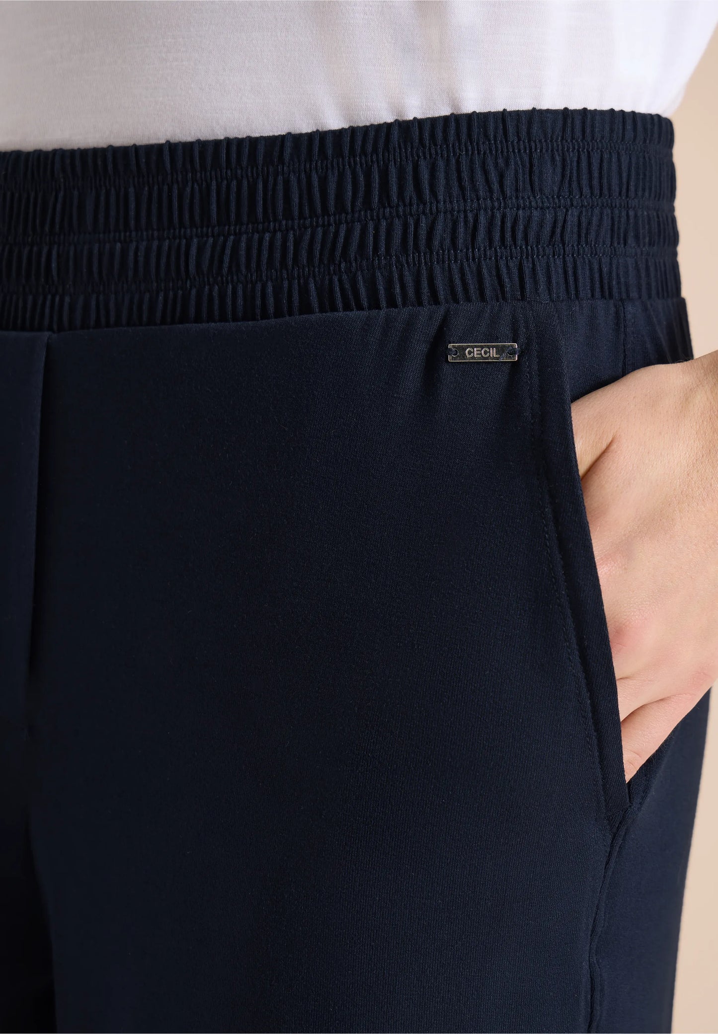 High Waist Wide Leg Jersey Trousers, Navy