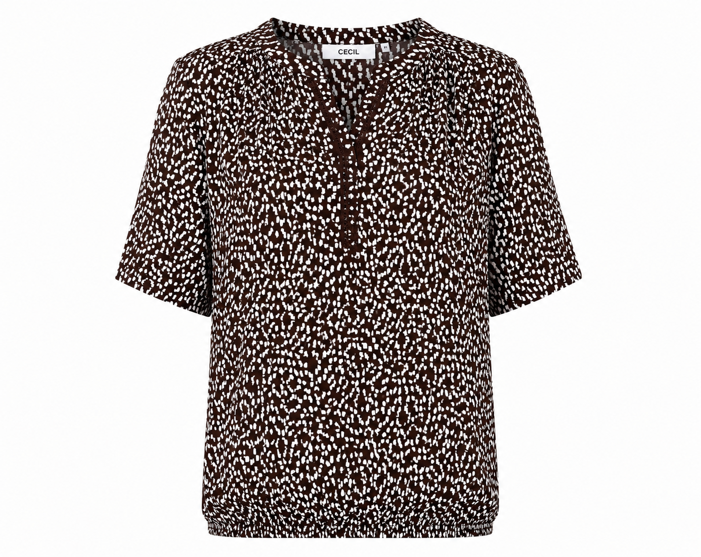 Printed Split Neck Blouse with Trim Detail