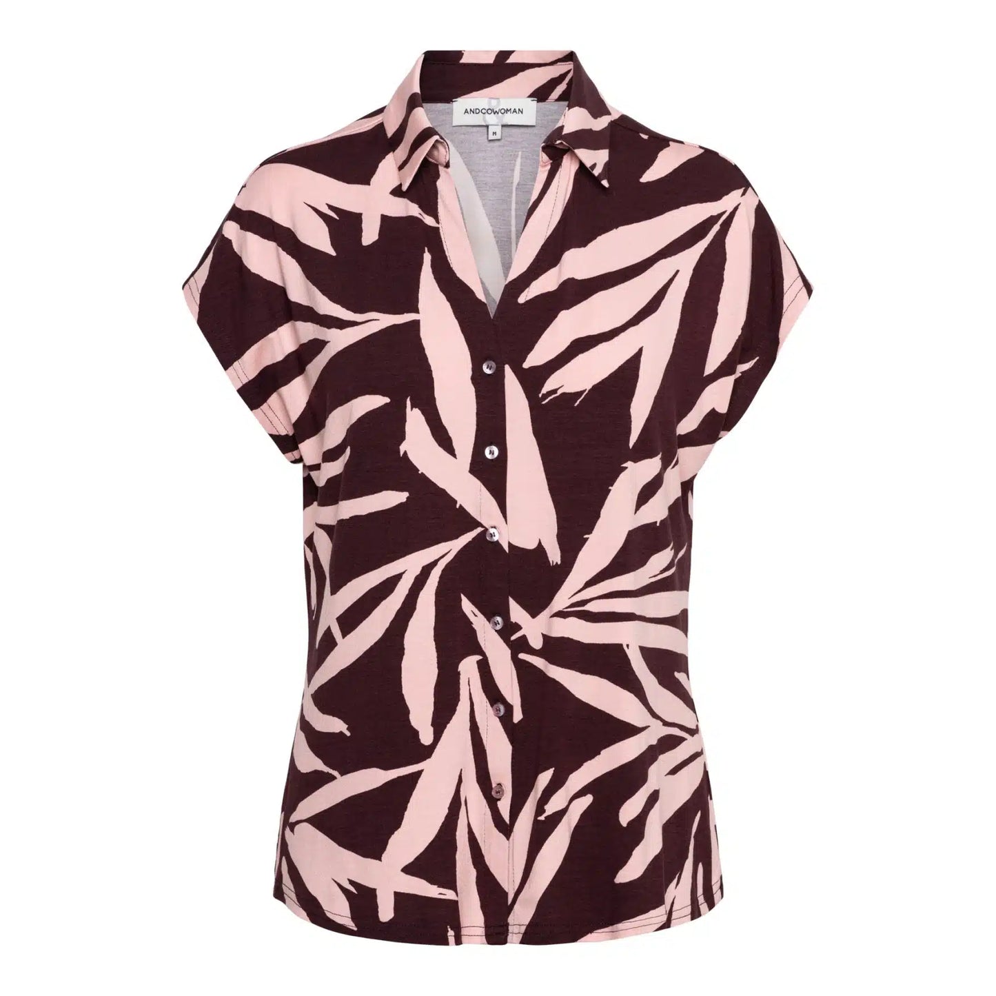 Leaf Print Button-Up Blouse