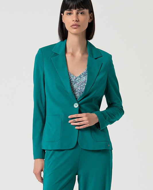 Tailored Blazer with Single Button Closure, Emerald Green