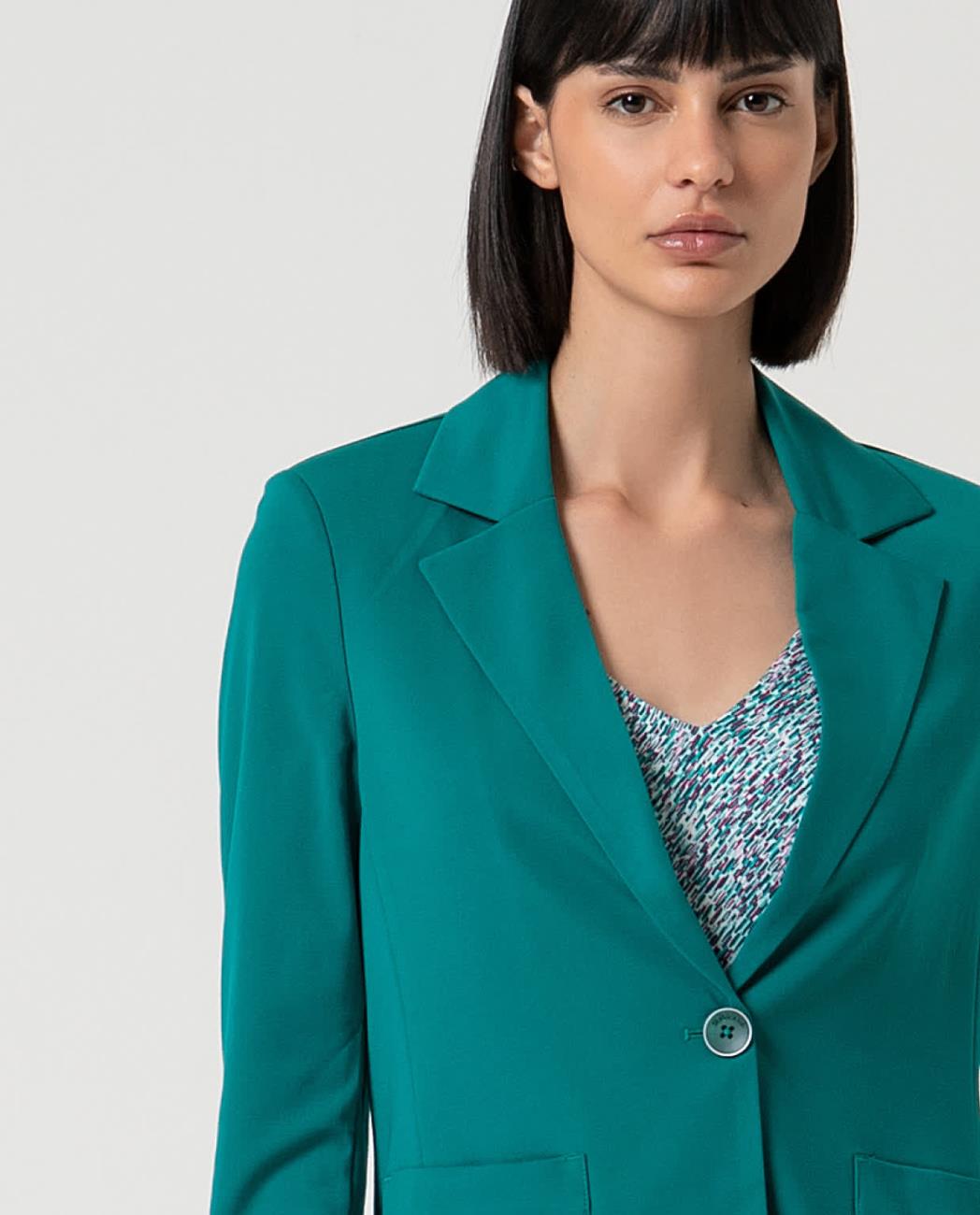 Tailored Blazer with Single Button Closure, Emerald Green