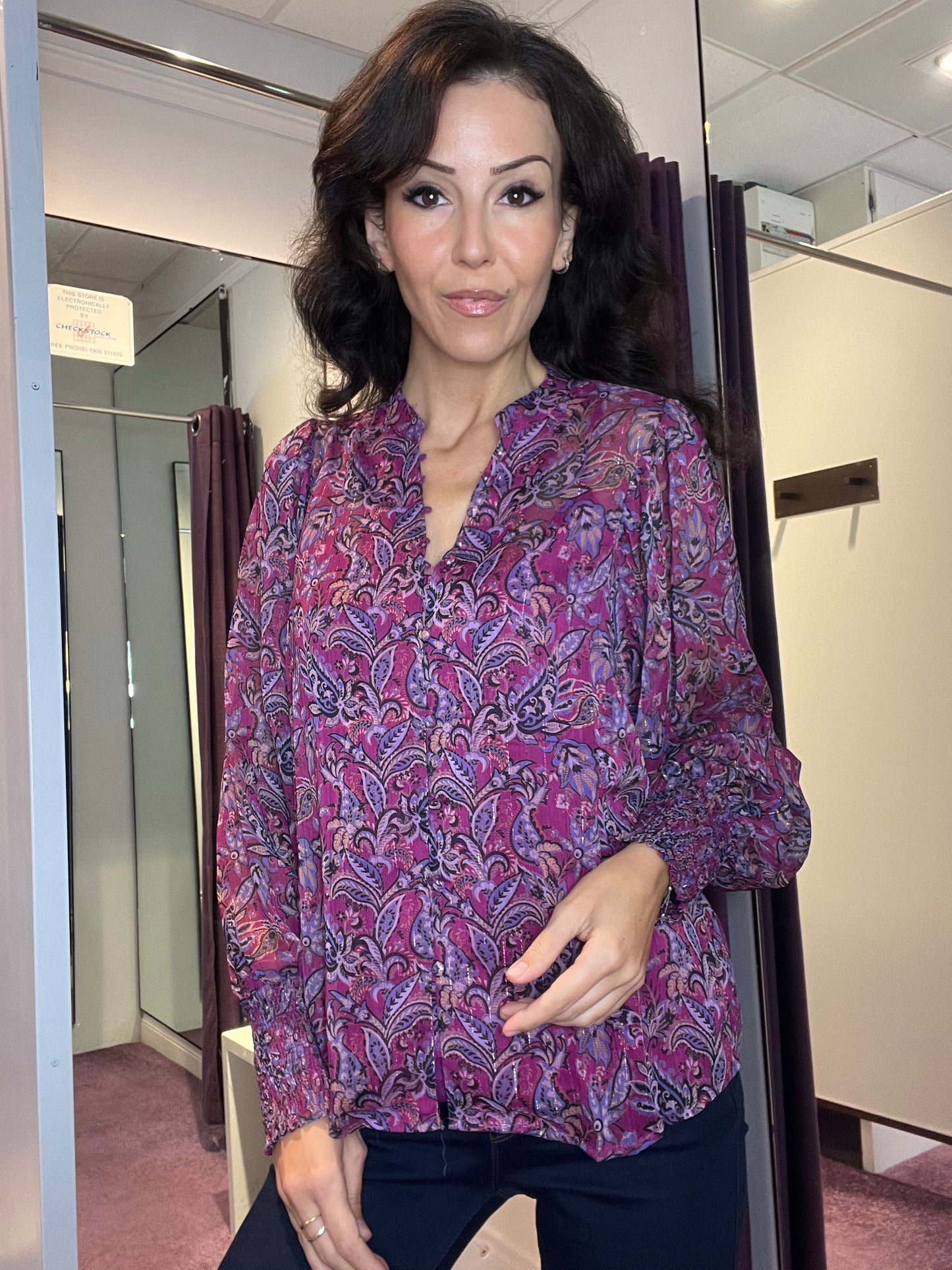 Patterned Dot Blouse Berry/Black