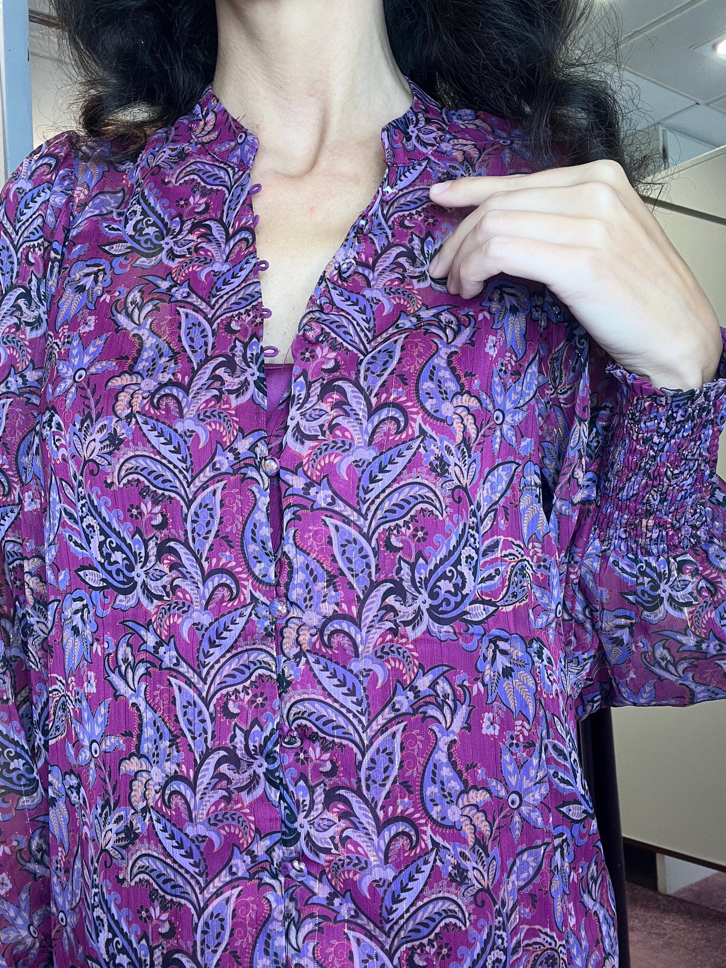 Patterned Dot Blouse Berry/Black