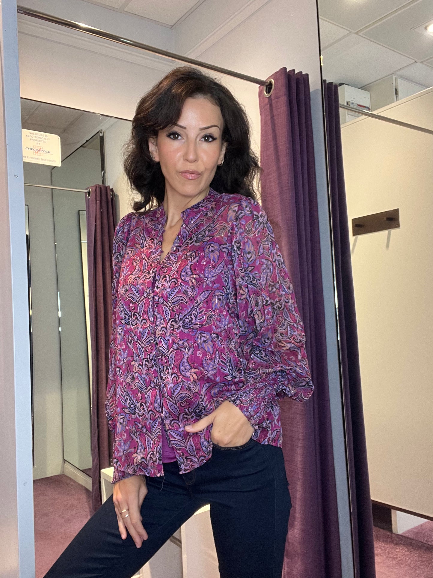 Patterned Dot Blouse Berry/Black