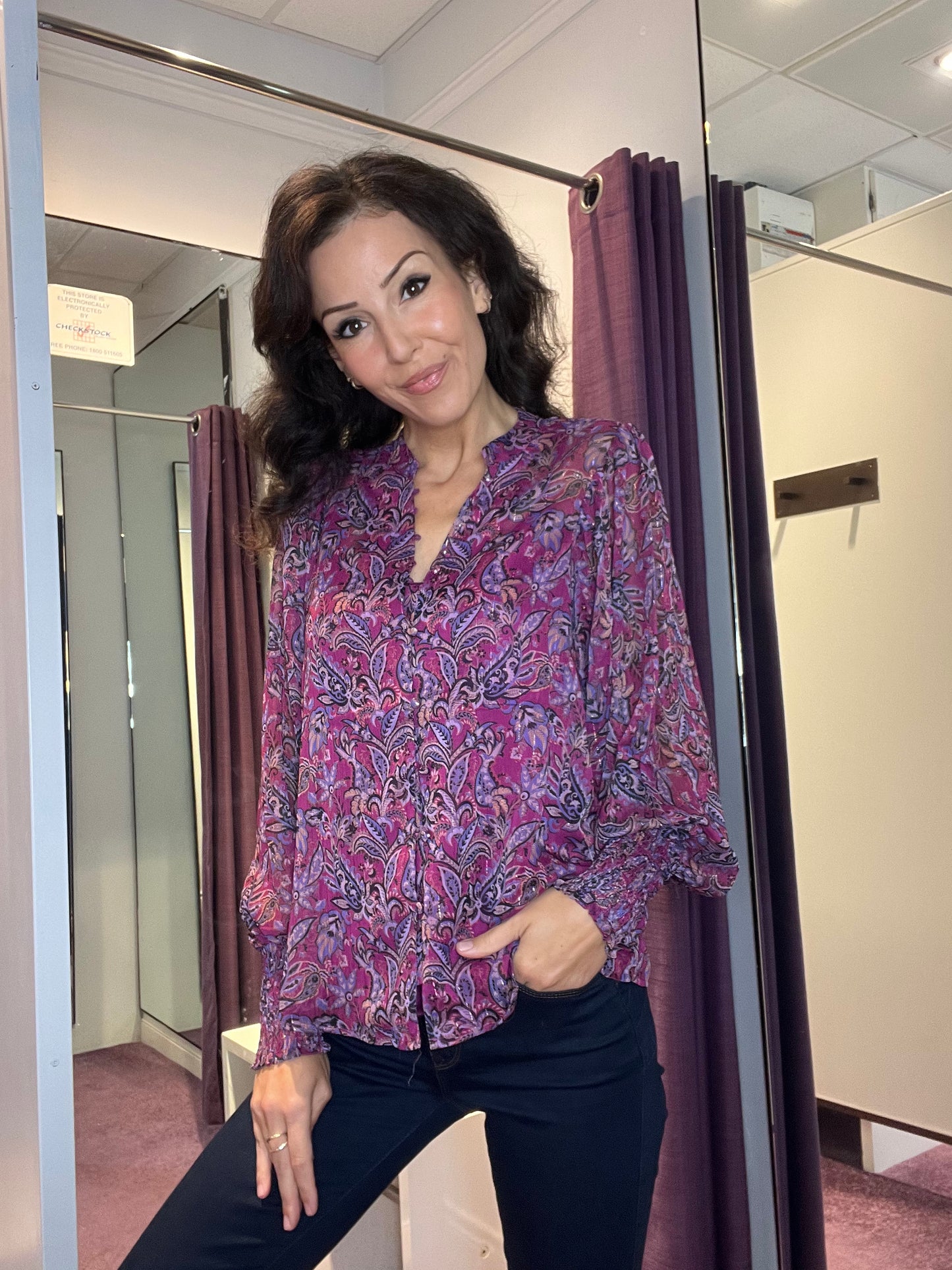 Patterned Dot Blouse Berry/Black