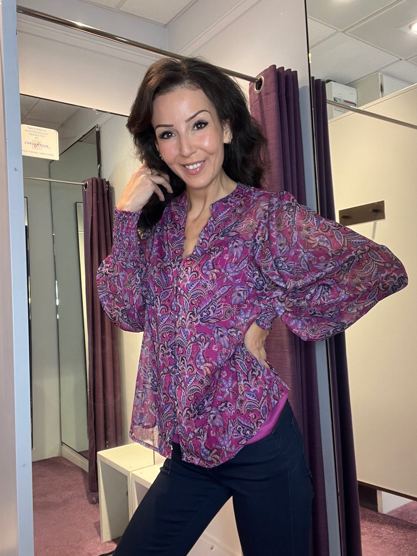 Patterned Dot Blouse Berry/Black