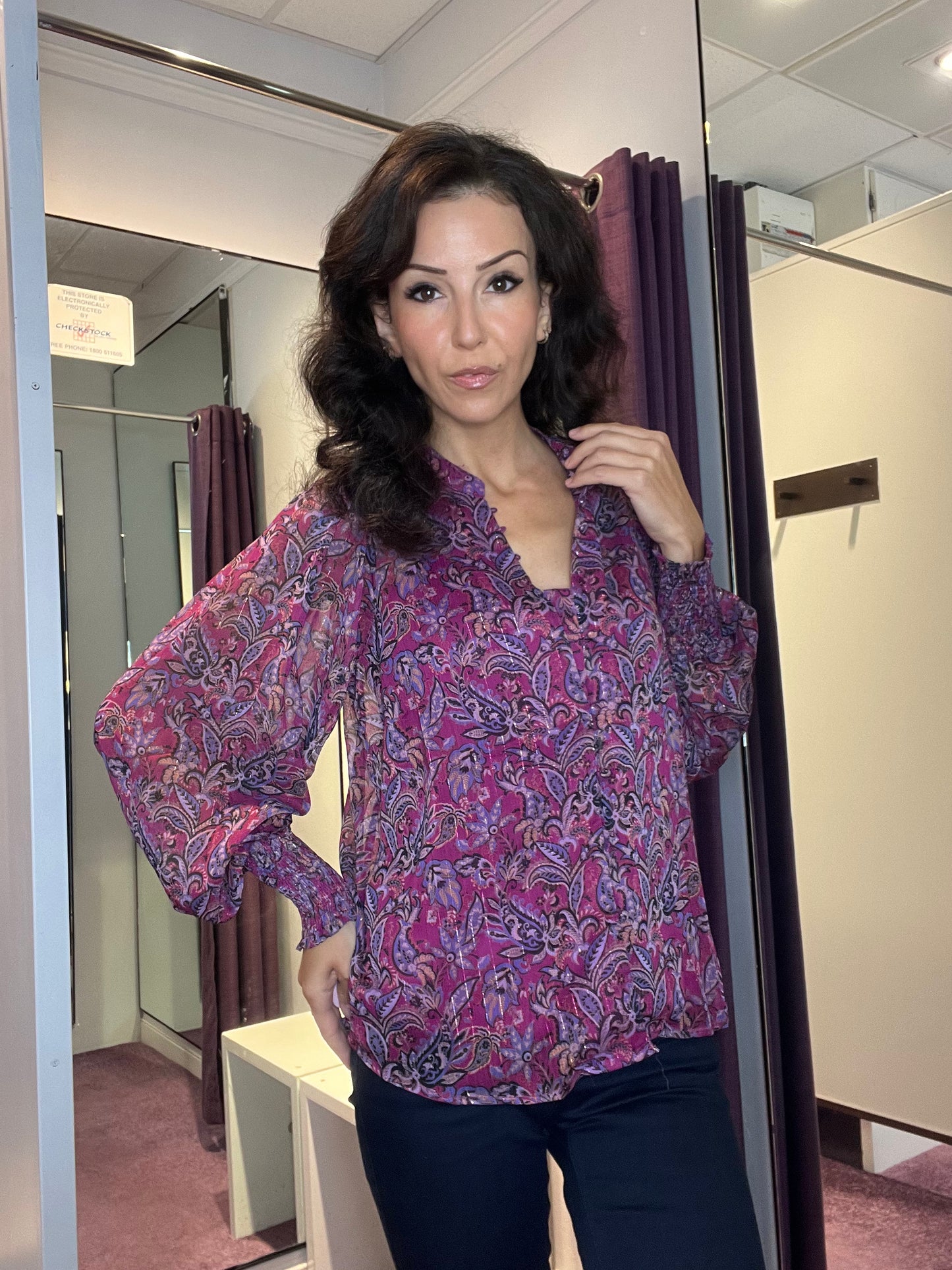 Patterned Dot Blouse Berry/Black