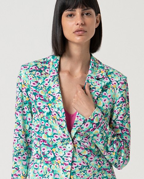 Floral Tailored Blazer with Single Button Closure
