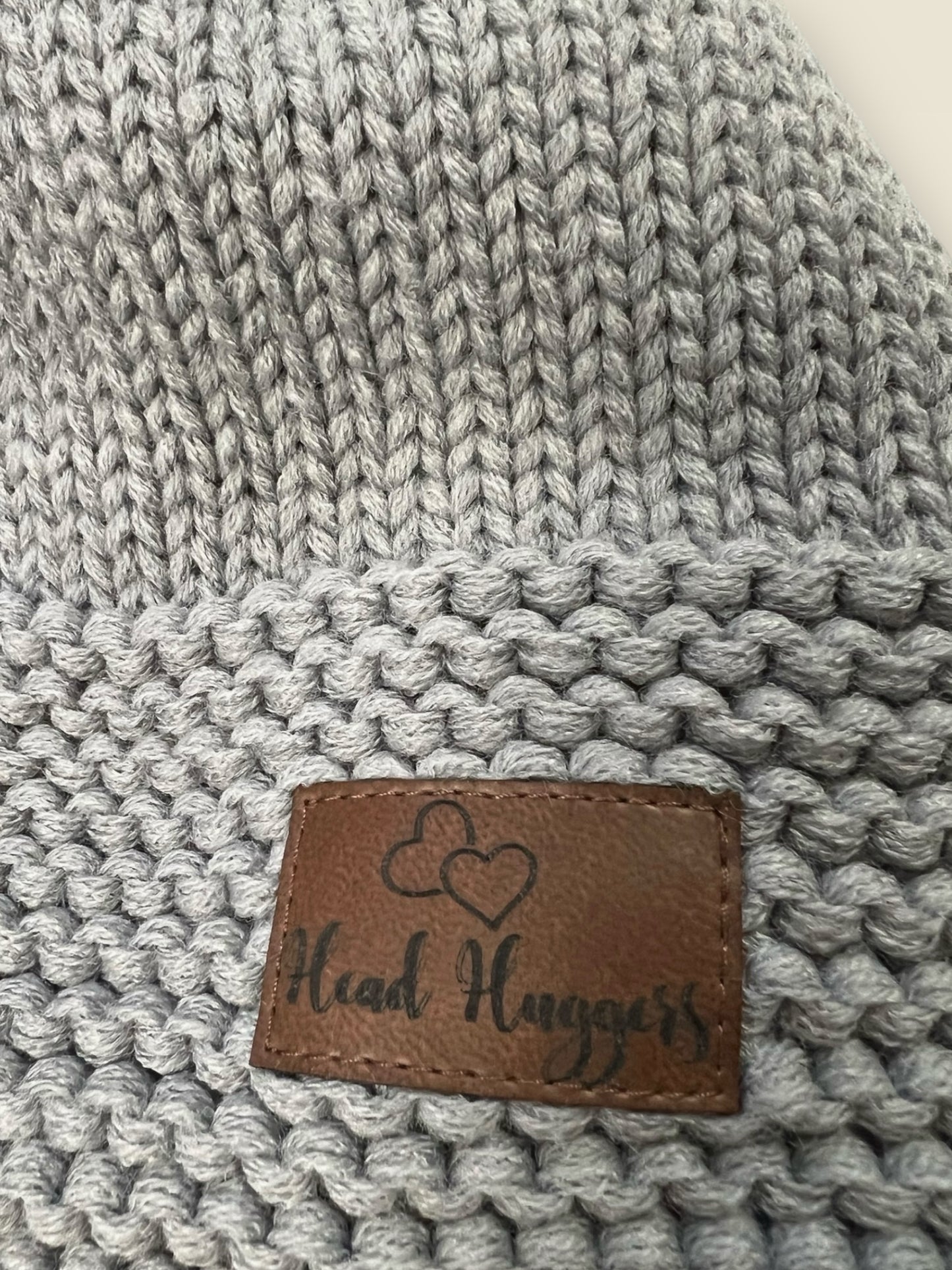 The Head Huggers Hat with Brown Pom-Pom, Light Grey
