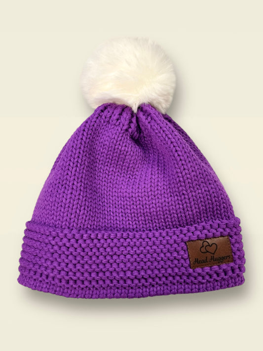 The Head Huggers Hat with Cream  Pom-Pom,  Purple