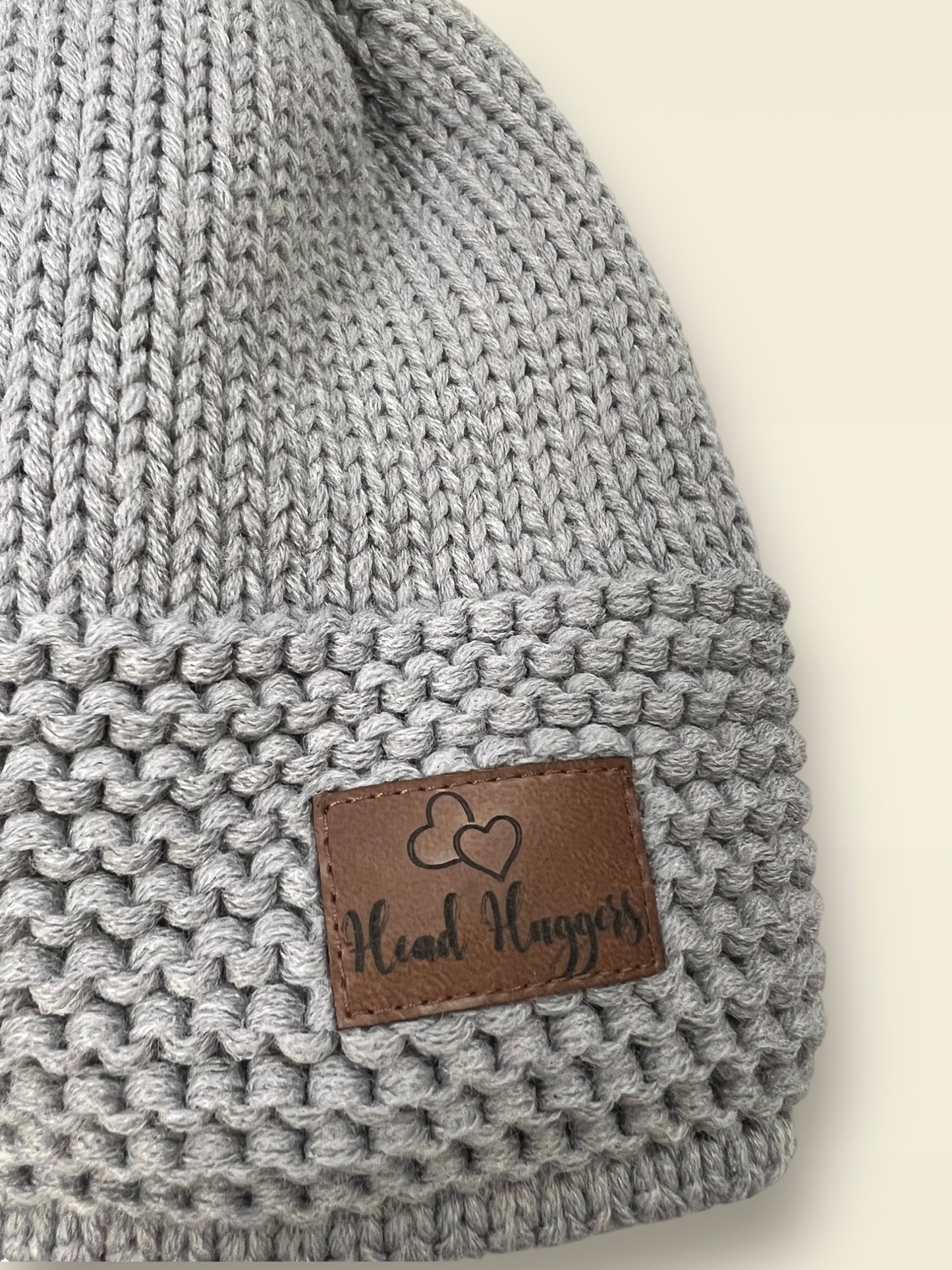 The Head Huggers Hat with Spotted Grey Pom-Pom, Light Grey