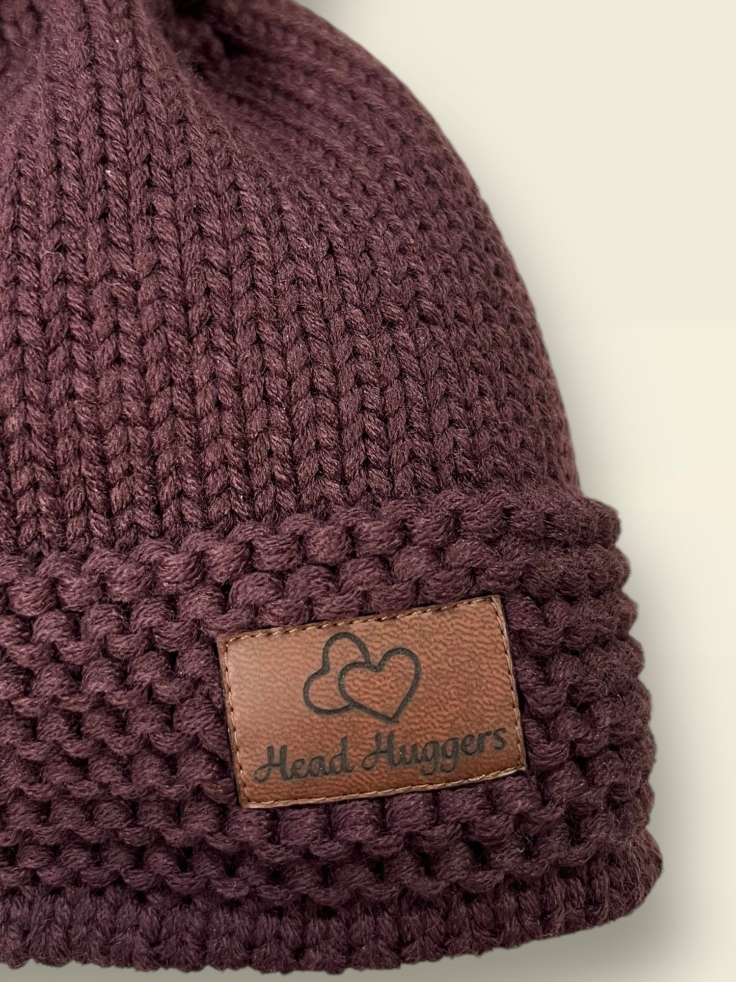 The Head Huggers Hat with Dusty Rose Pom-Pom, Chocolate Brown
