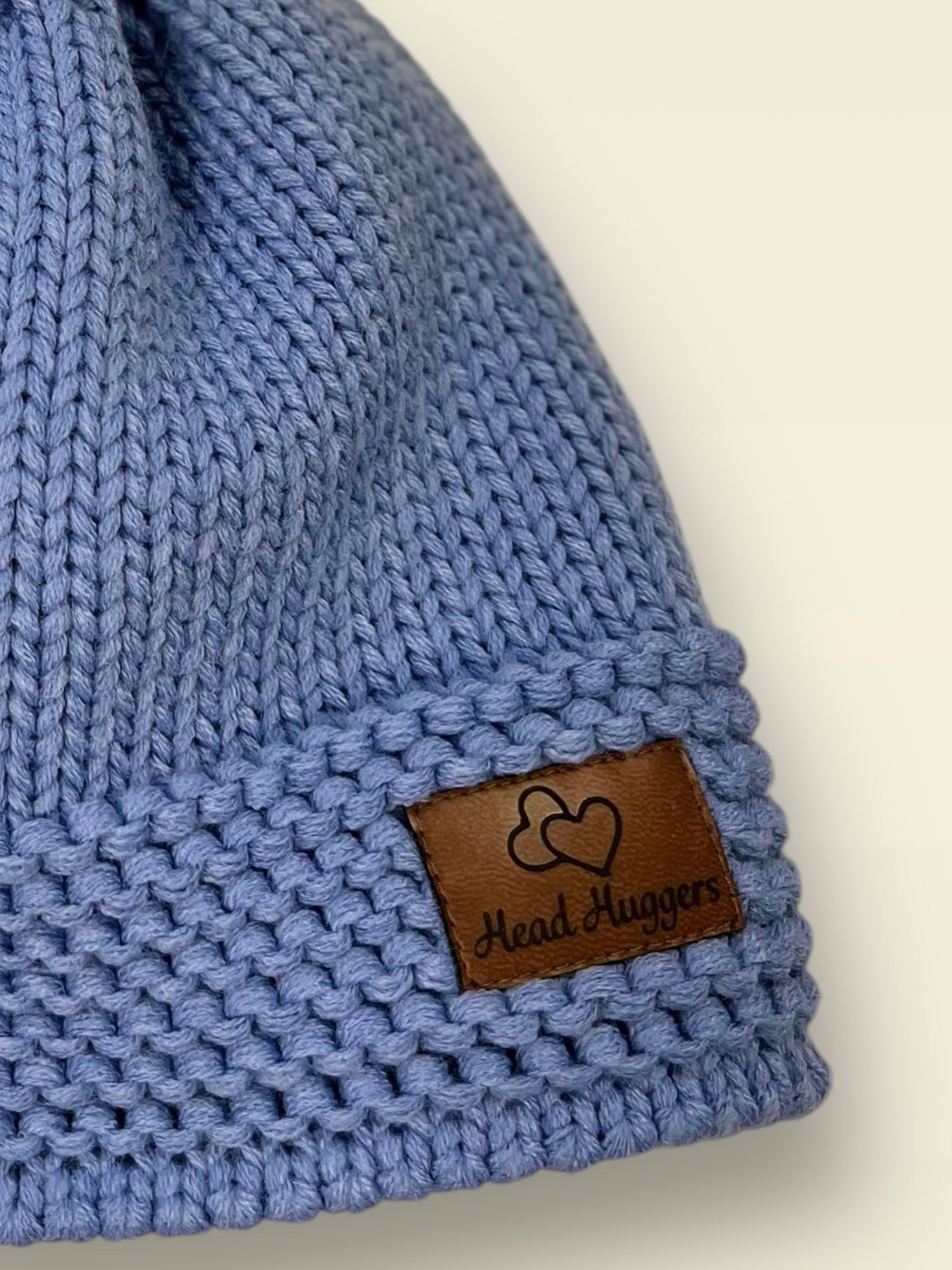 The Head Huggers Hat with Cream Pom-Pom, Dusty Blue