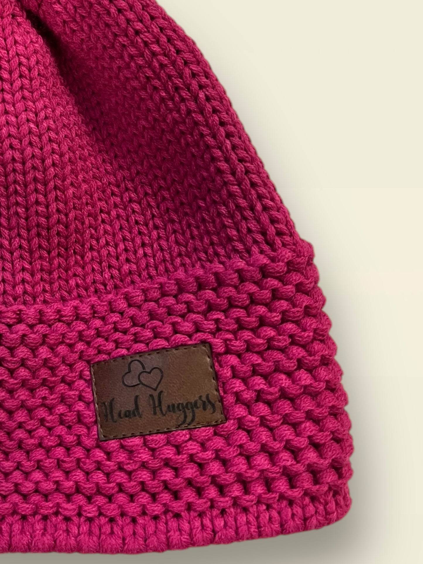 The Head Huggers Hat with Cream Pom-Pom, Raspberry