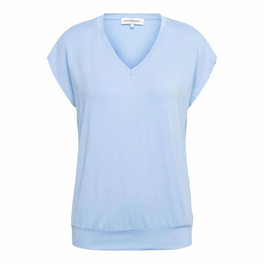 V-neck Jersey Top, Light Blue