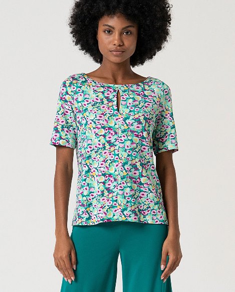 Floral Print Keyhole Blouse