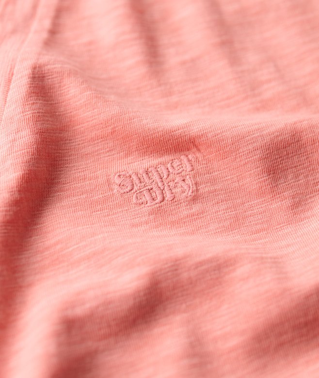 Slub Embroidered V-Neck T-Shirt, Peach Amber Pink