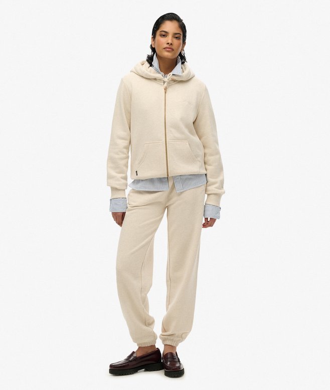 Essential Logo Zip Hoodie, Light Oat Marl