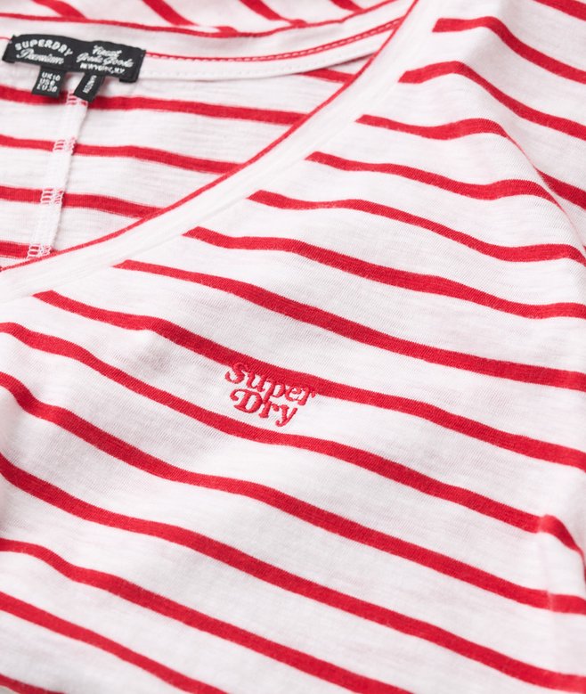 Slub Embroidered V-Neck T-Shirt, Varsity Red/Optic Stripe