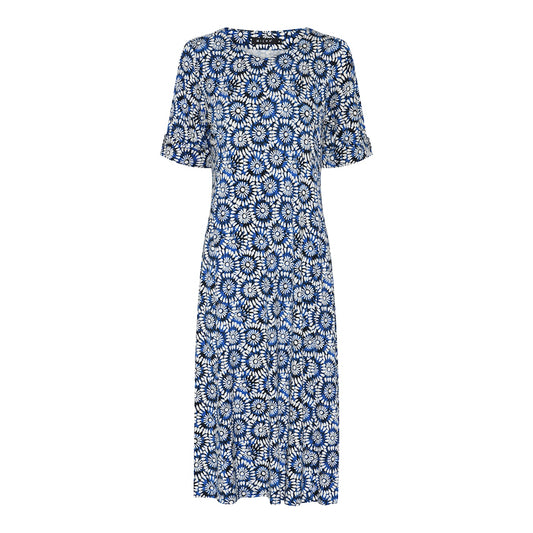 Blue Batik Print Jersey Midi Dress